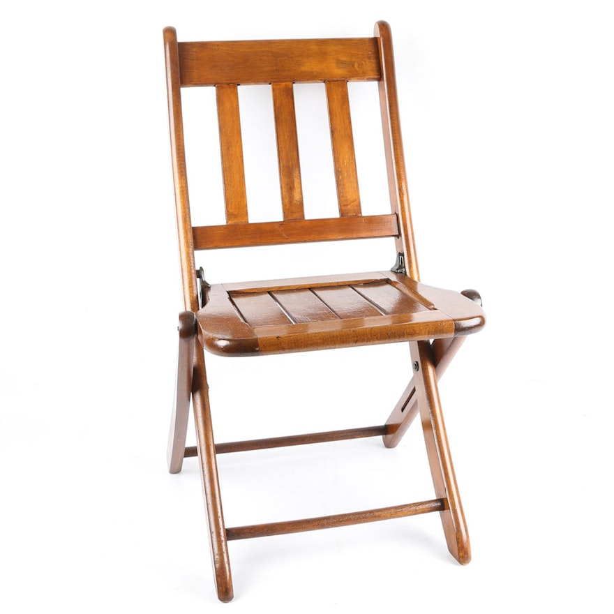 Walnut Stained Wood Children's Folding Chair, 21st Century