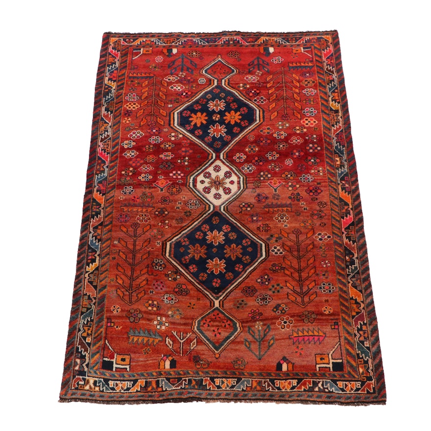 Hand-Knotted Persian Shiraz Wool Rug