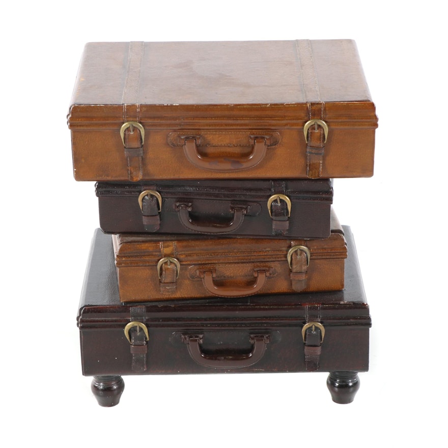 Painted Wood Four-Drawer Luggage Motif Side Table, 21st Century