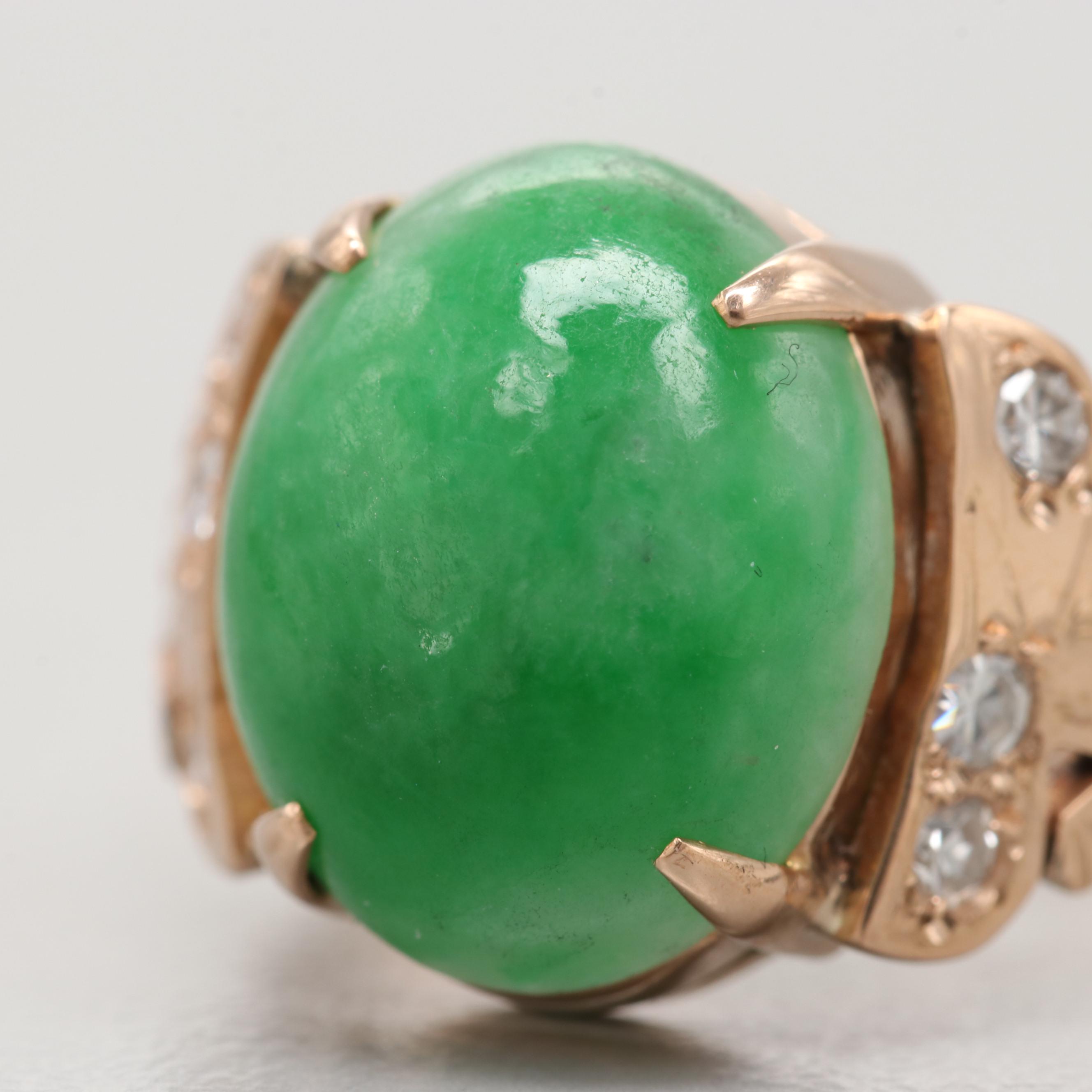 18K Yellow Gold Jadeite And Diamond Ring