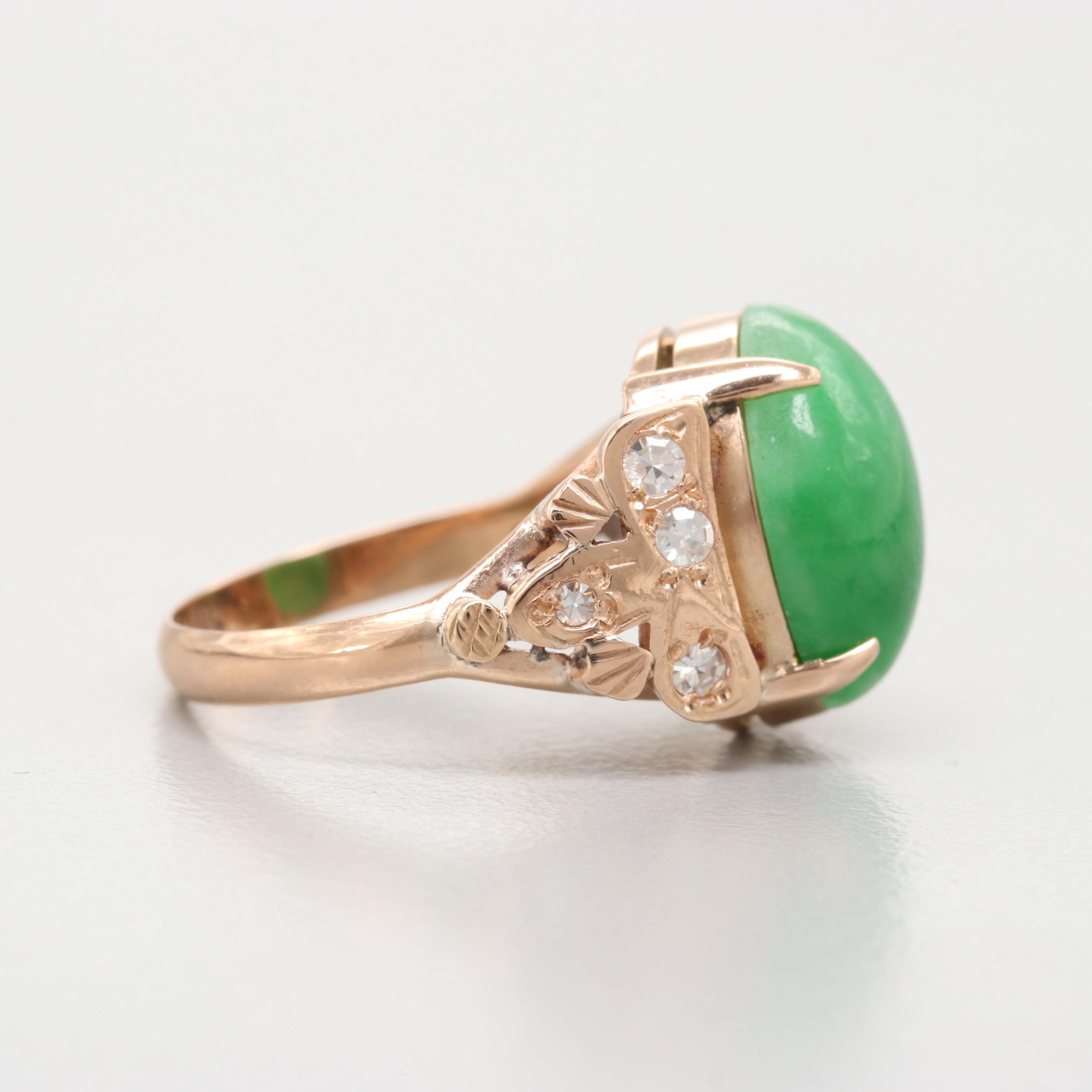 18K Yellow Gold Jadeite And Diamond Ring