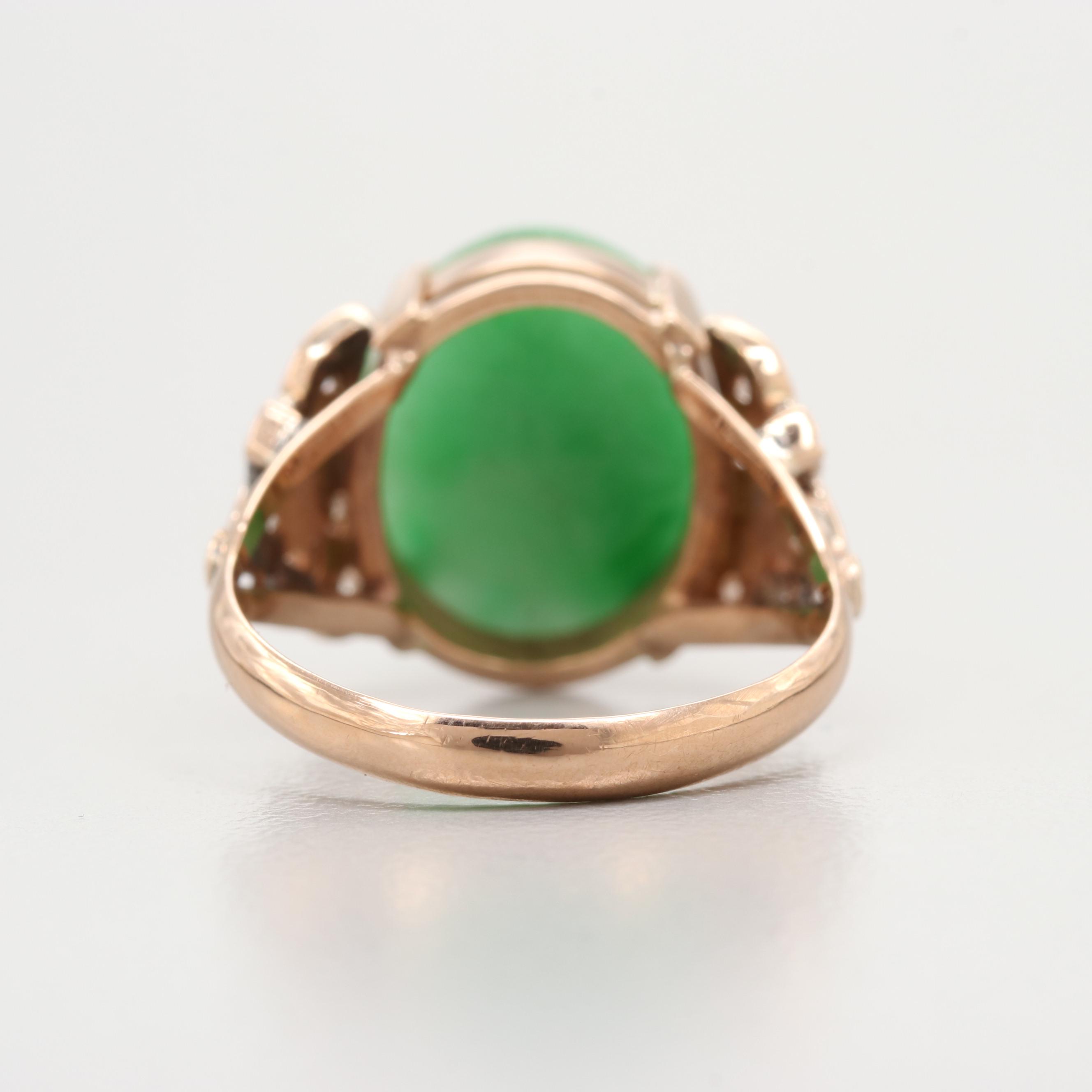 18K Yellow Gold Jadeite And Diamond Ring