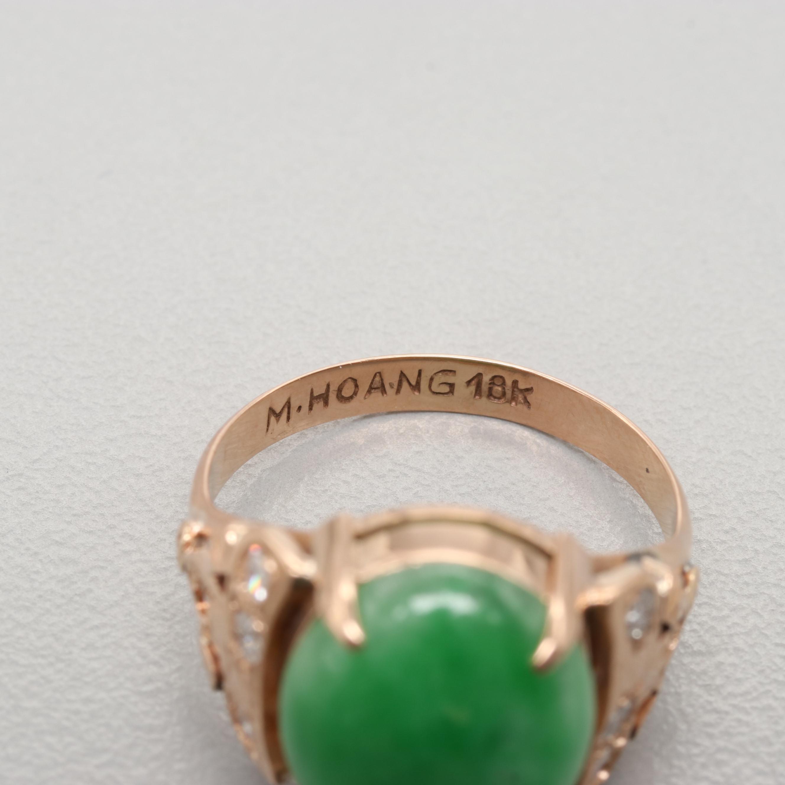 18K Yellow Gold Jadeite And Diamond Ring