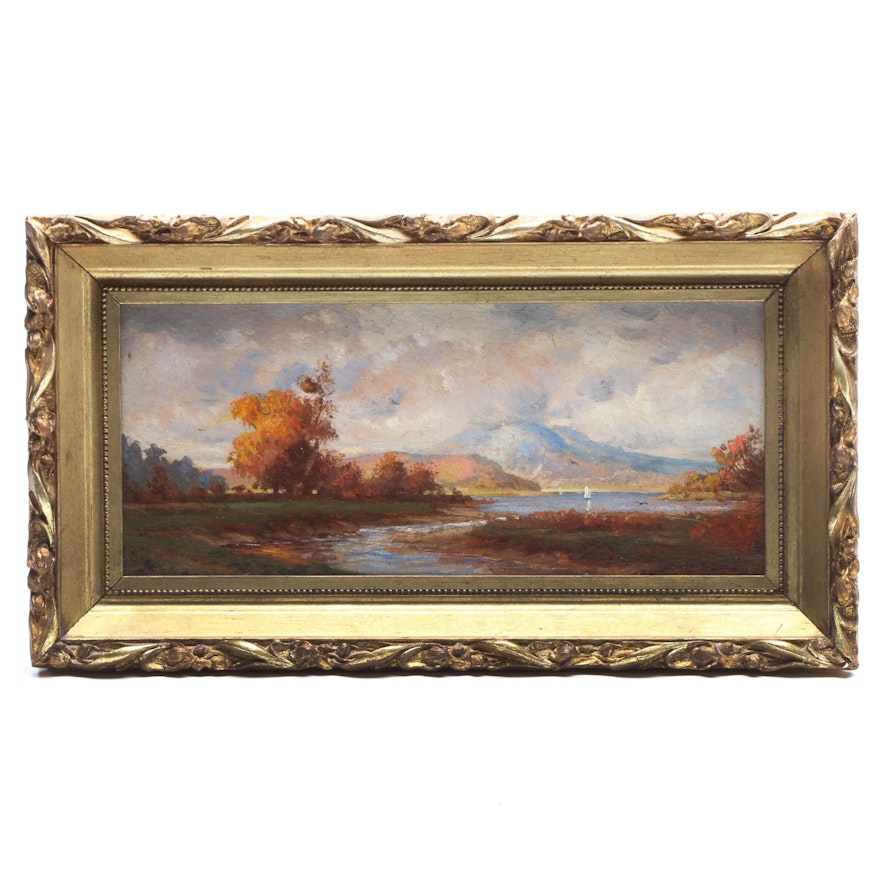 George Thompson Hobbs Hudson River Landscape Oil Painting