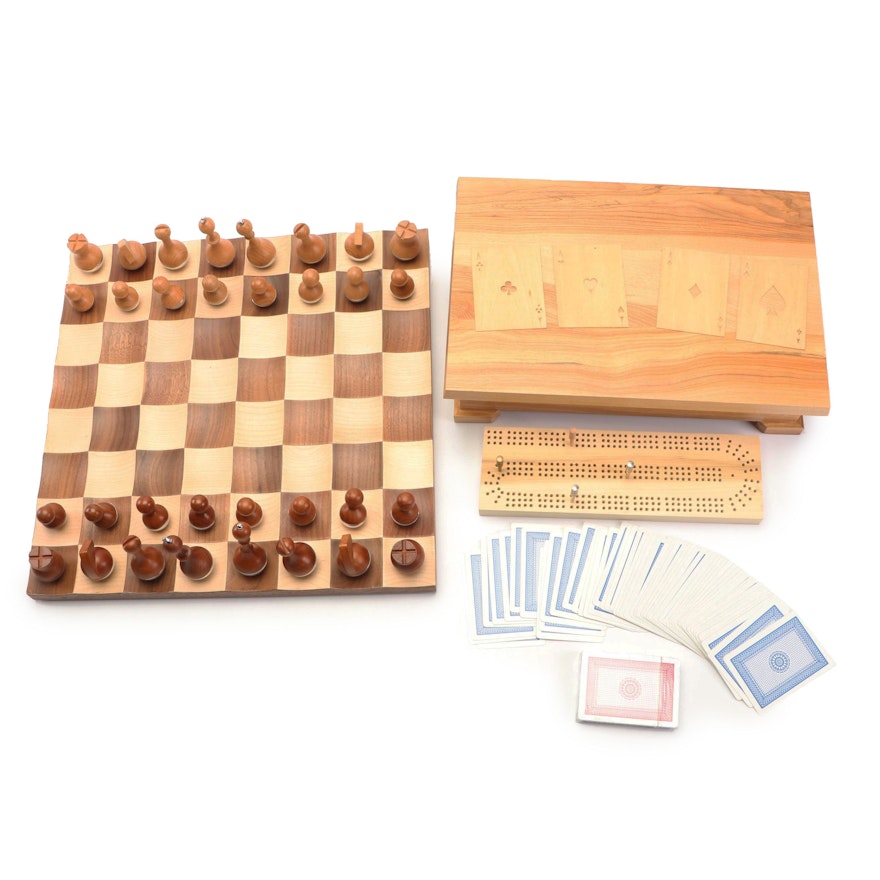 Wobble Piece Chess Board and Cribbage Set