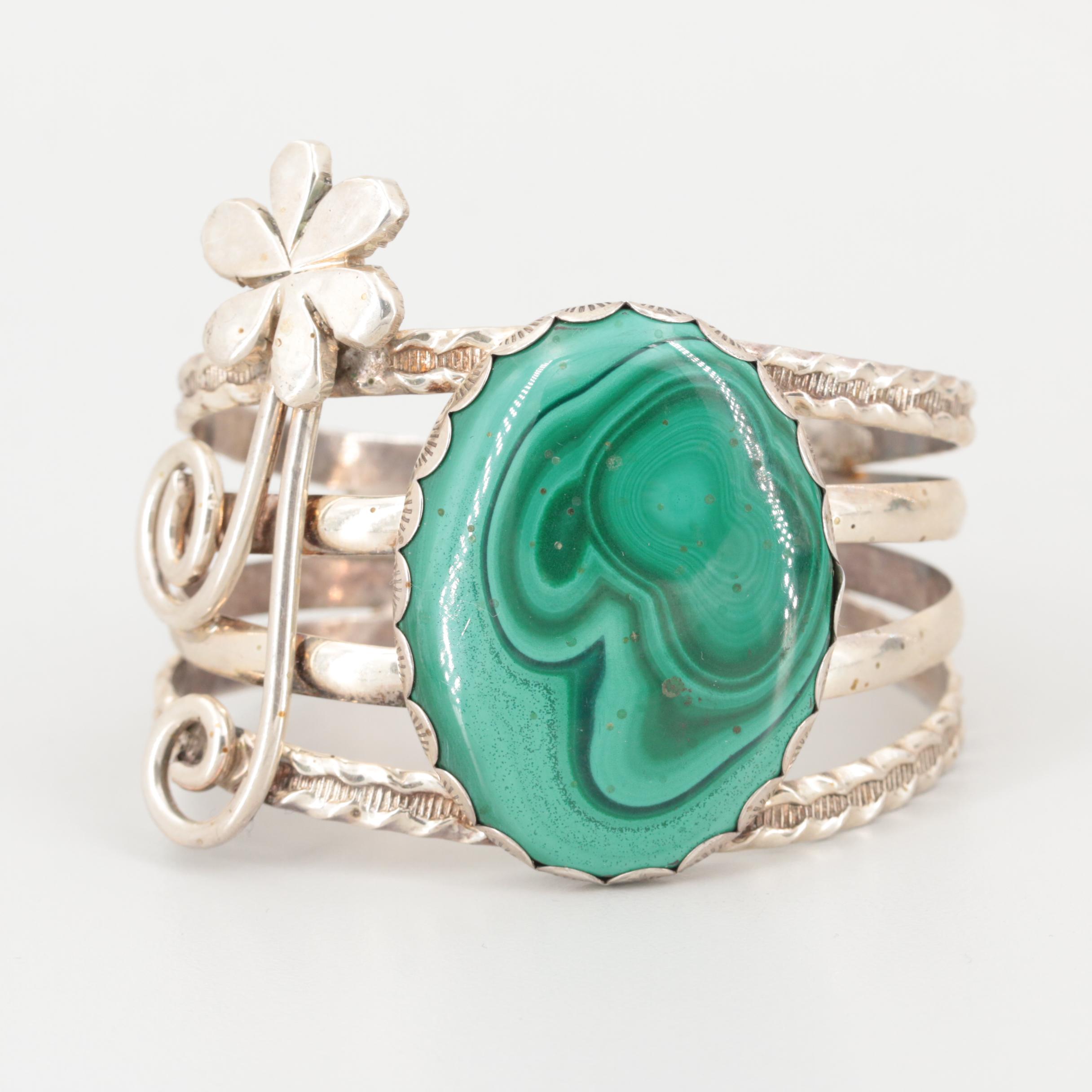 Bill Kirkham Sterling Silver Malachite Cuff Bracelet