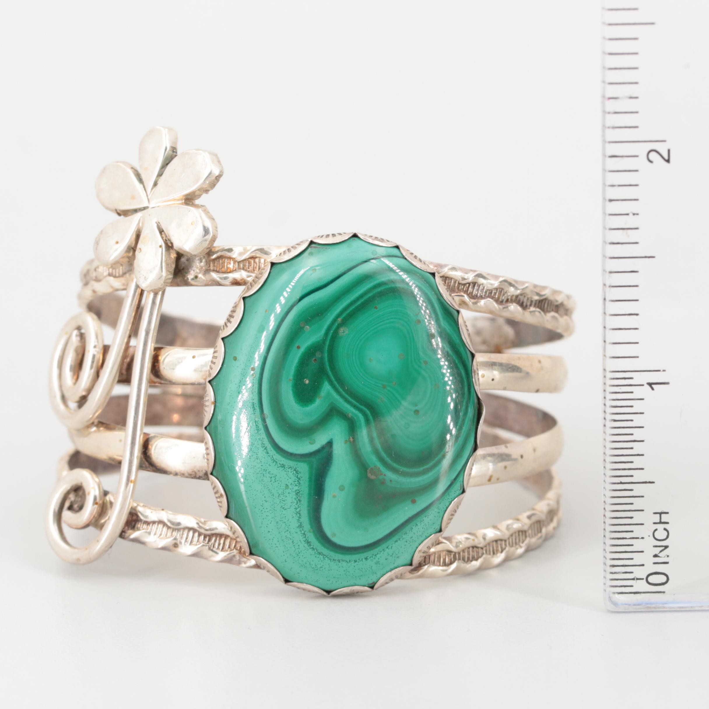 Bill Kirkham Sterling Silver Malachite Cuff Bracelet