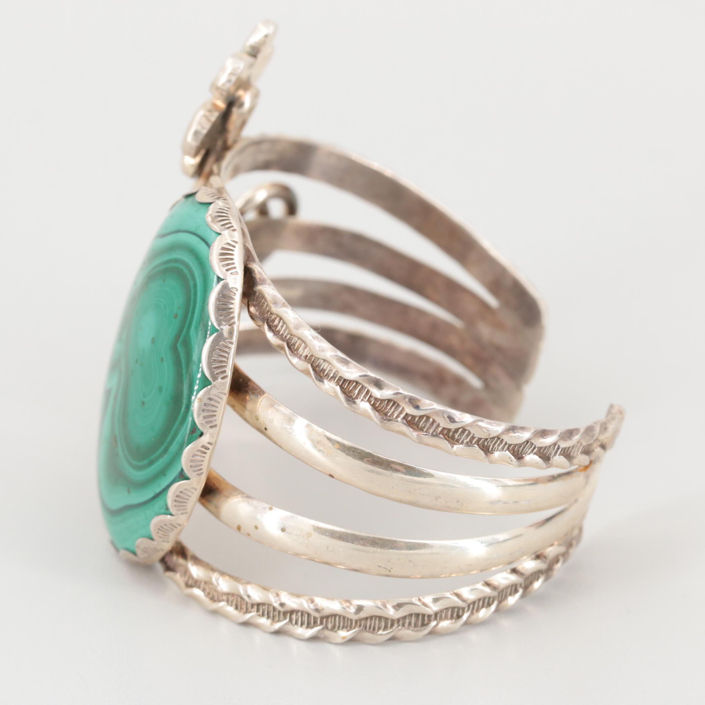 Bill Kirkham Sterling Silver Malachite Cuff Bracelet