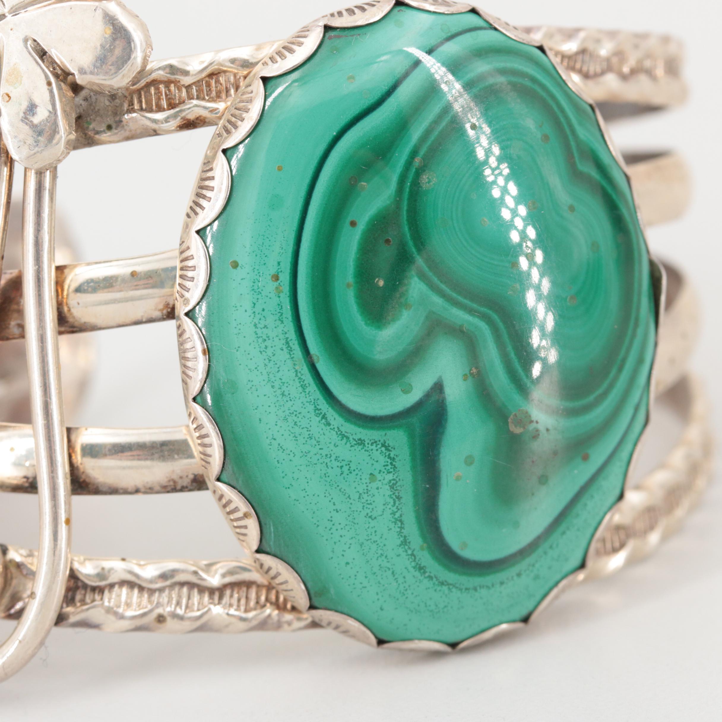 Bill Kirkham Sterling Silver Malachite Cuff Bracelet