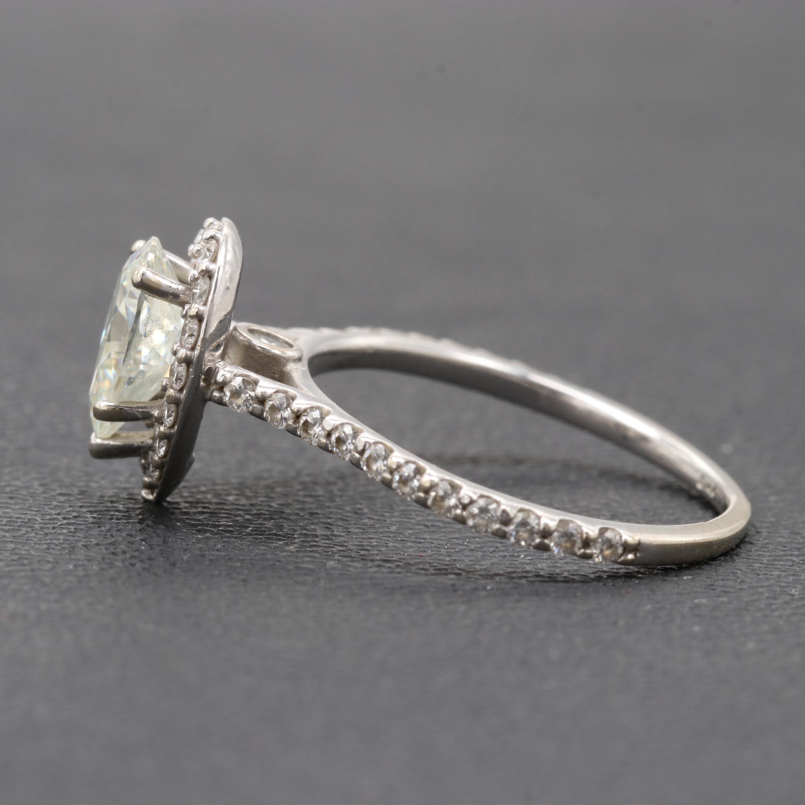 14K White Gold Synthetic Moissanite And Diamond Ring