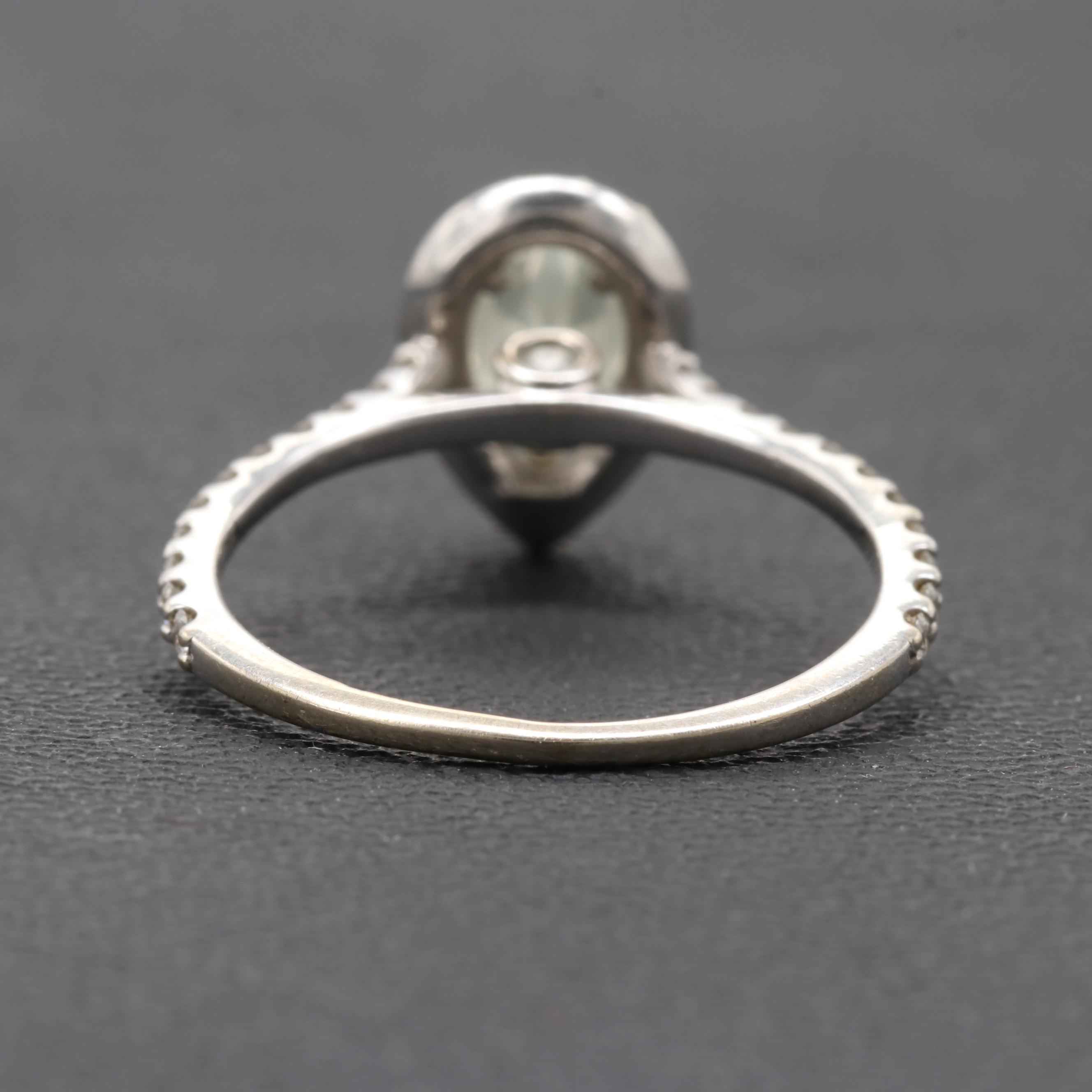 14K White Gold Synthetic Moissanite And Diamond Ring