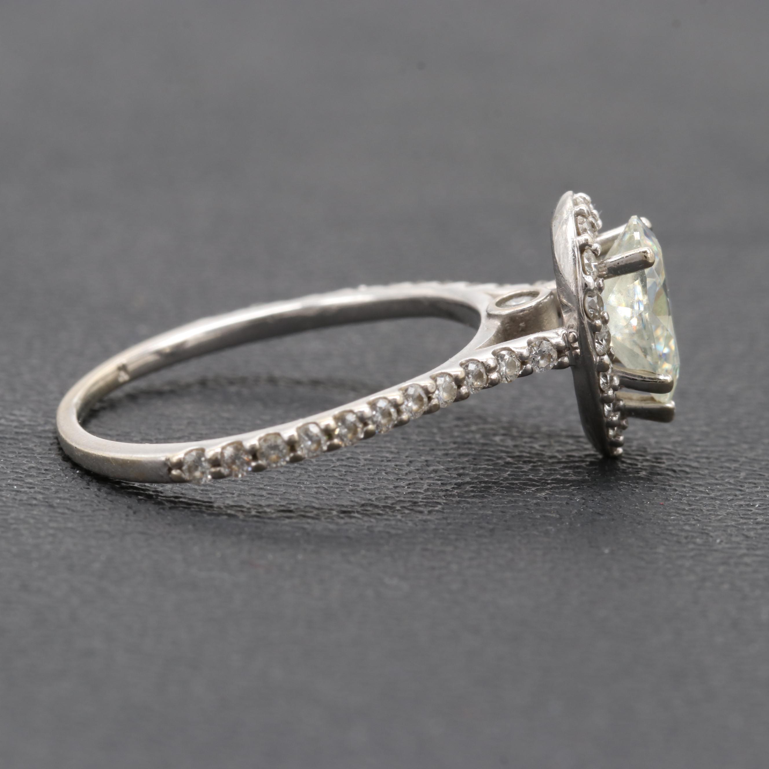 14K White Gold Synthetic Moissanite And Diamond Ring