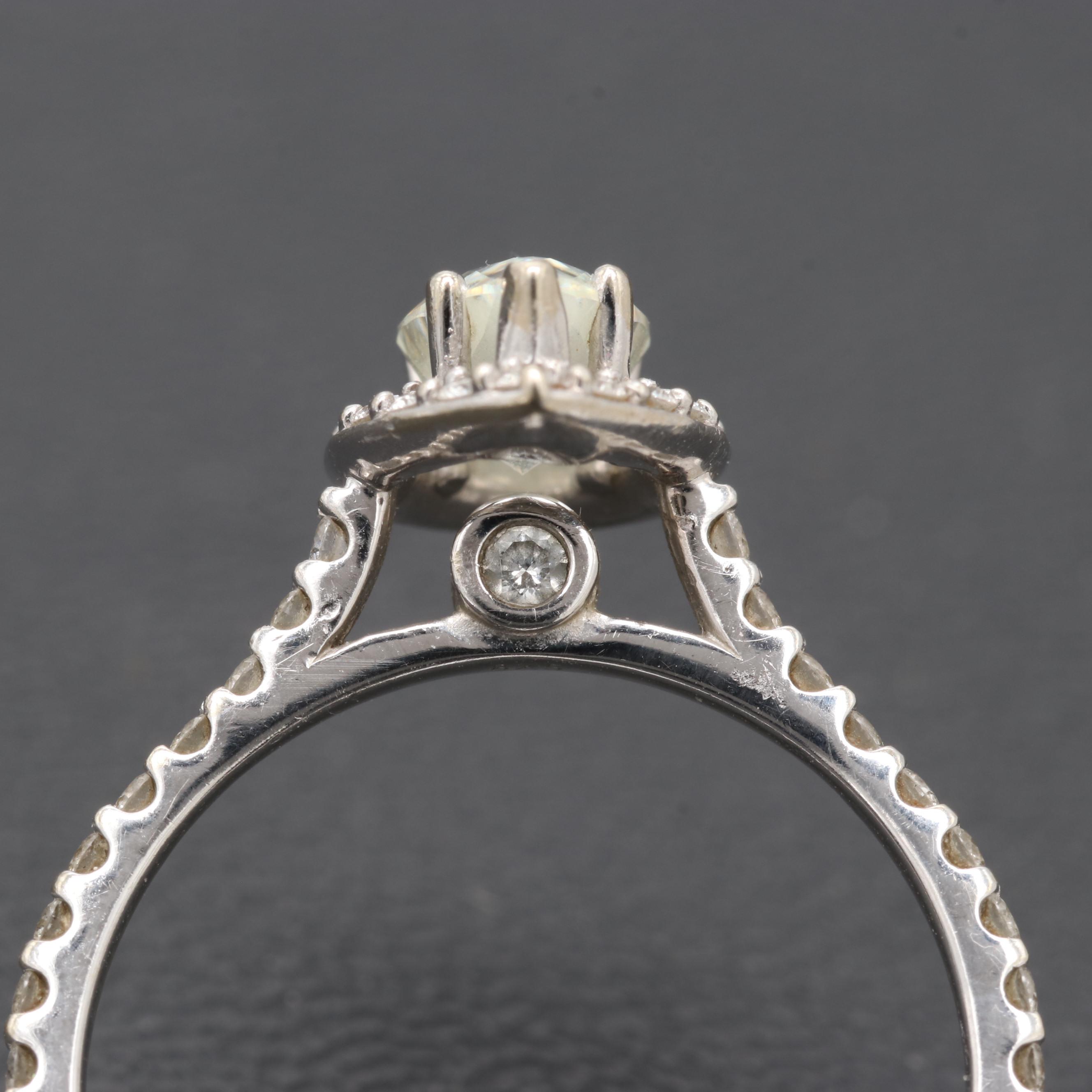 14K White Gold Synthetic Moissanite And Diamond Ring