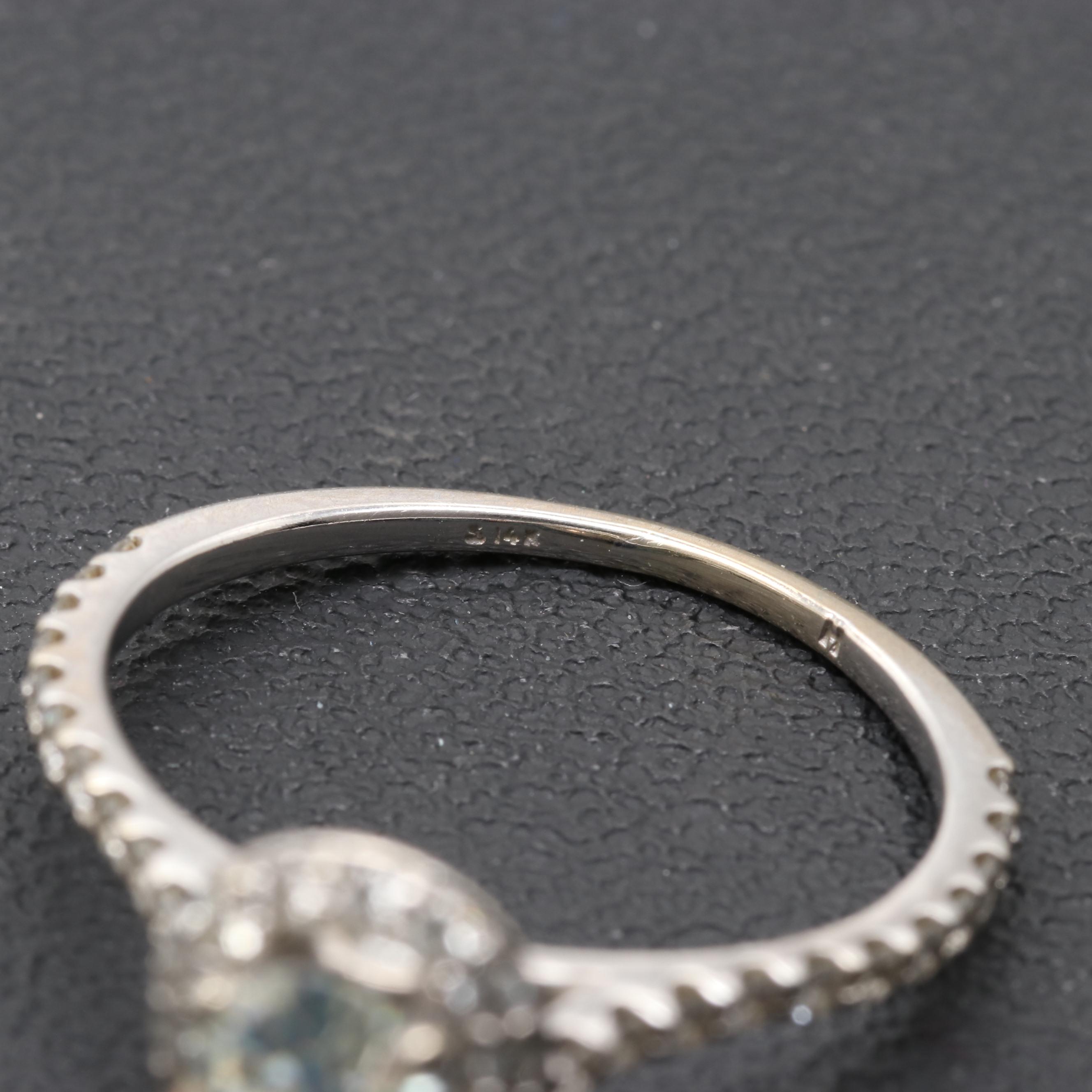 14K White Gold Synthetic Moissanite And Diamond Ring