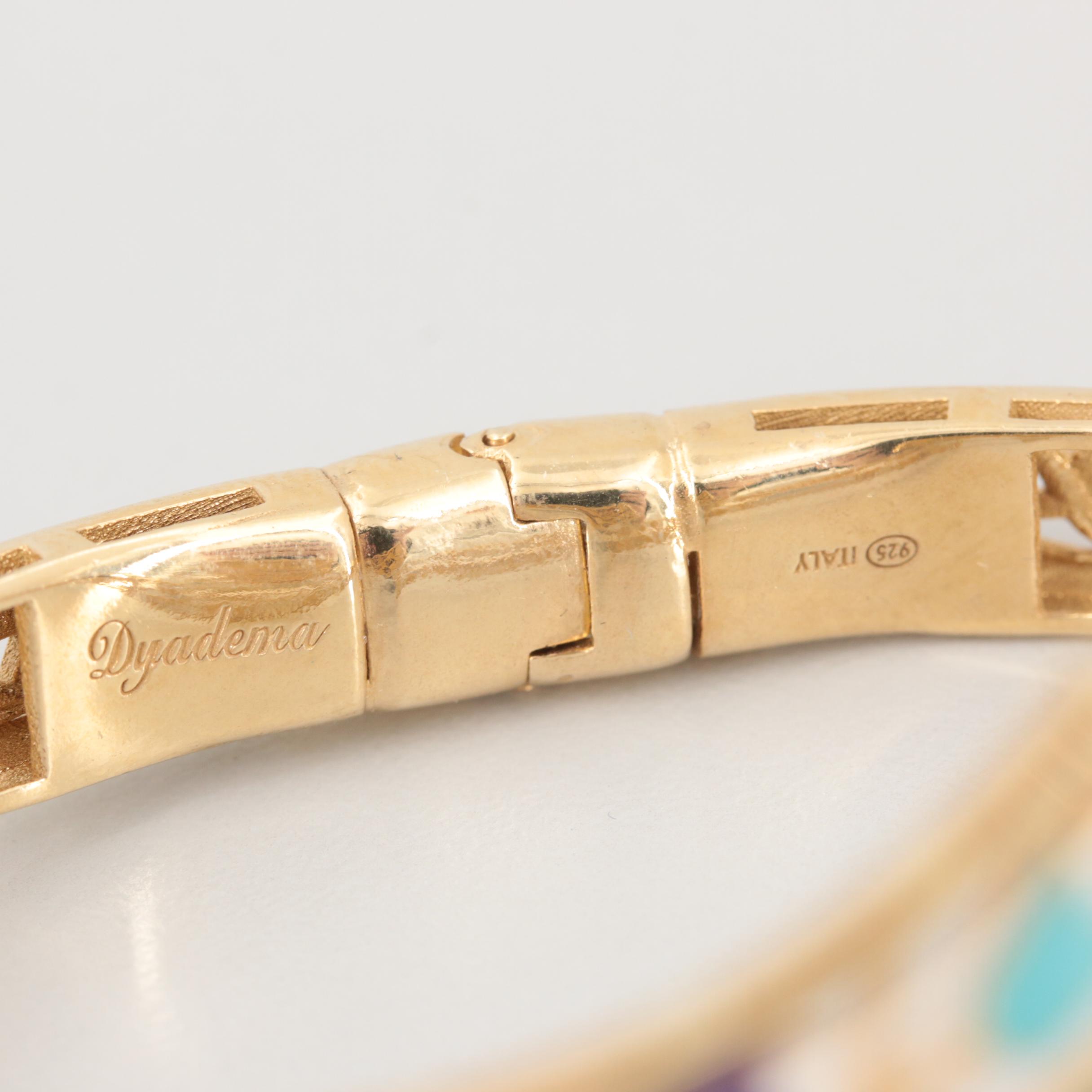 Dyadema Gold Wash on Sterling Silver Enamel Tulip Motif Bypass Bracelet