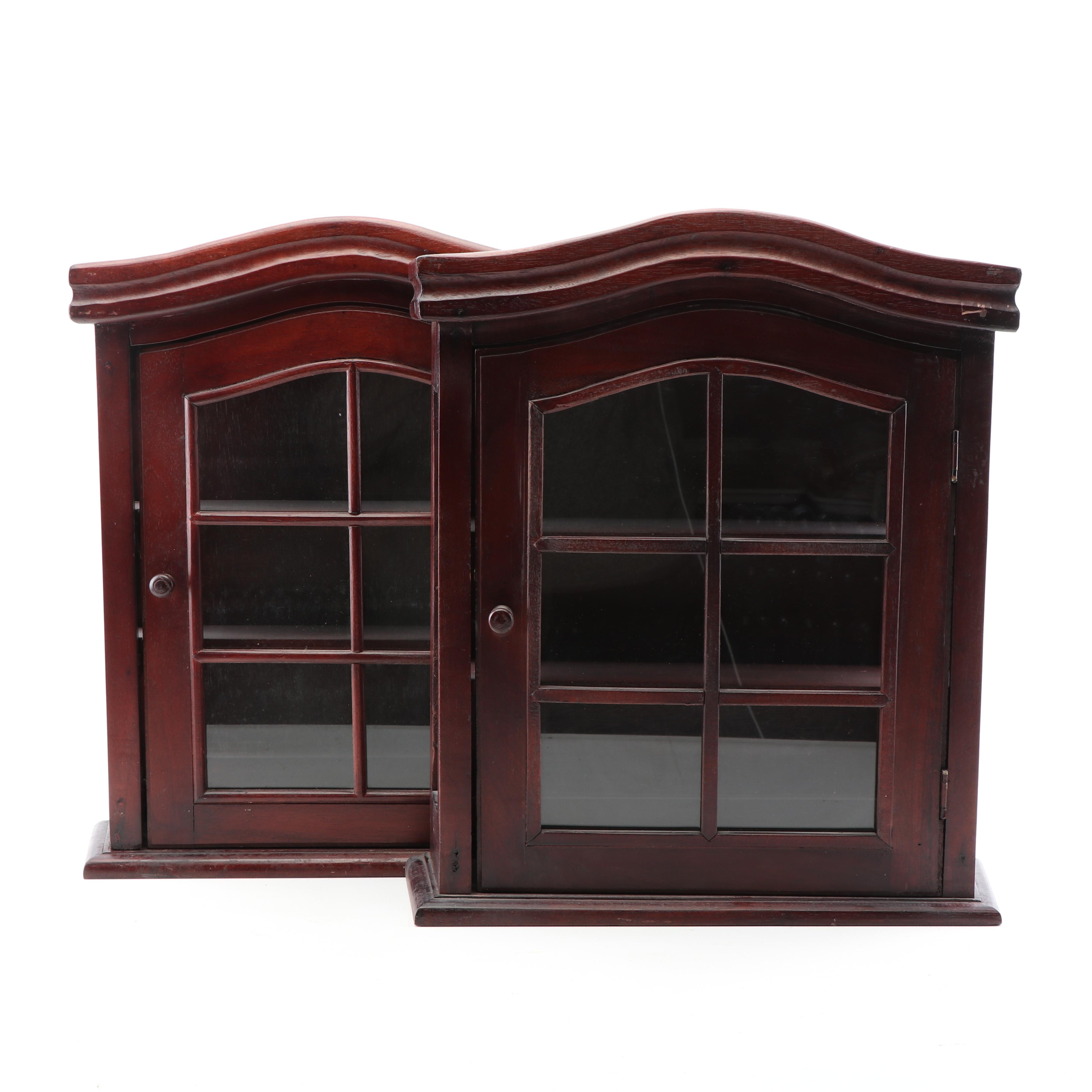 Mahogany Stained Wooden Wall Hang Curio Cabinets, 21st Century
