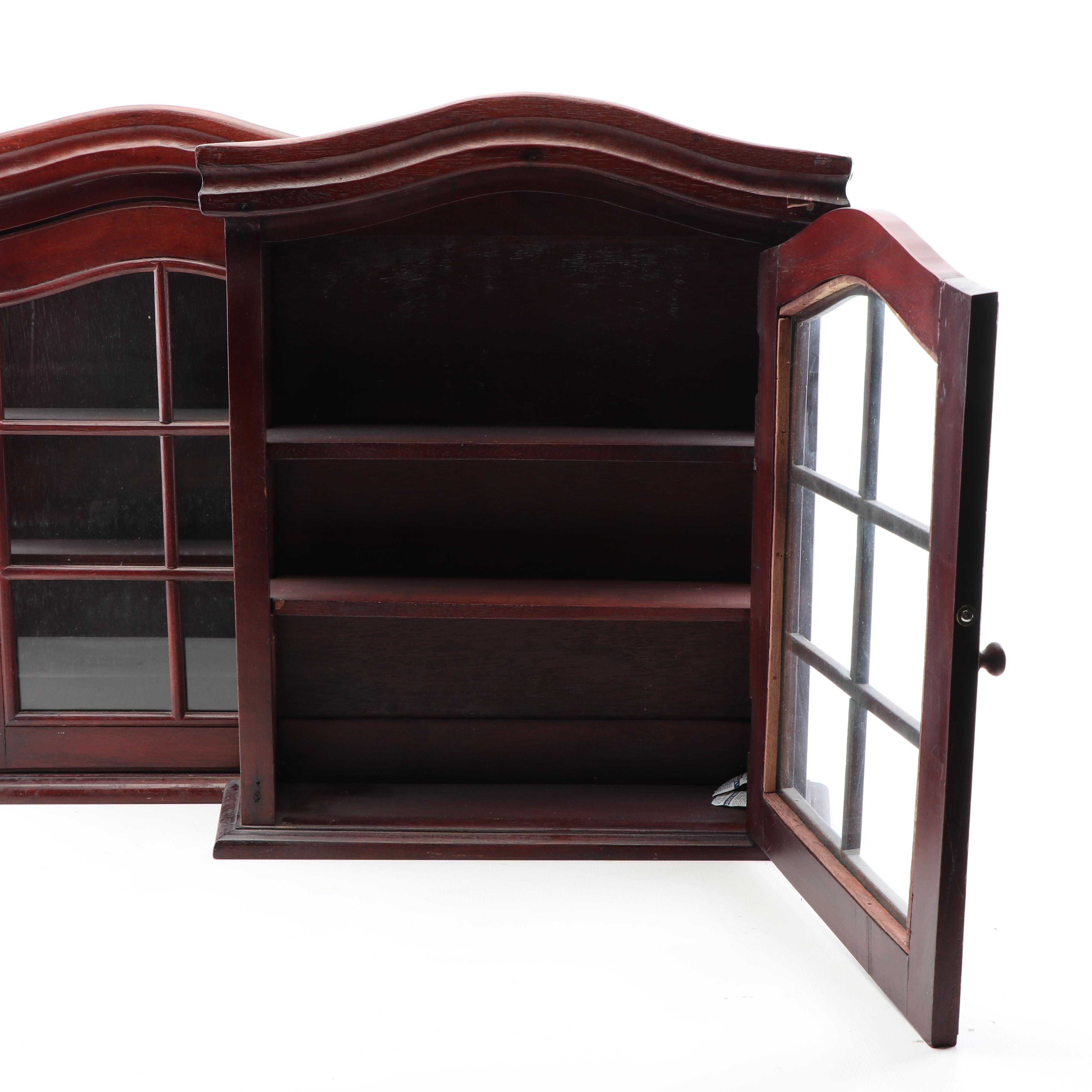 Mahogany Stained Wooden Wall Hang Curio Cabinets, 21st Century