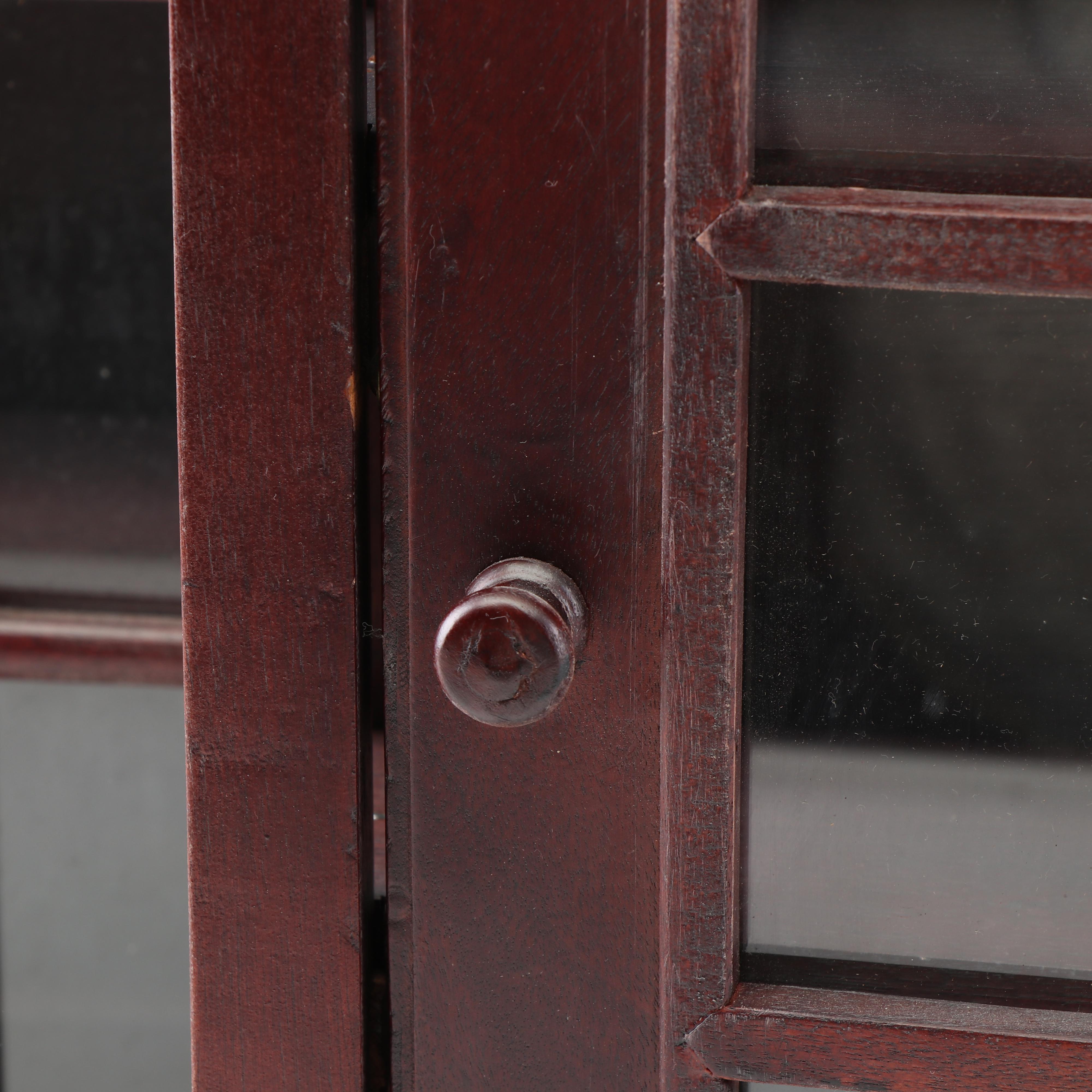 Mahogany Stained Wooden Wall Hang Curio Cabinets, 21st Century