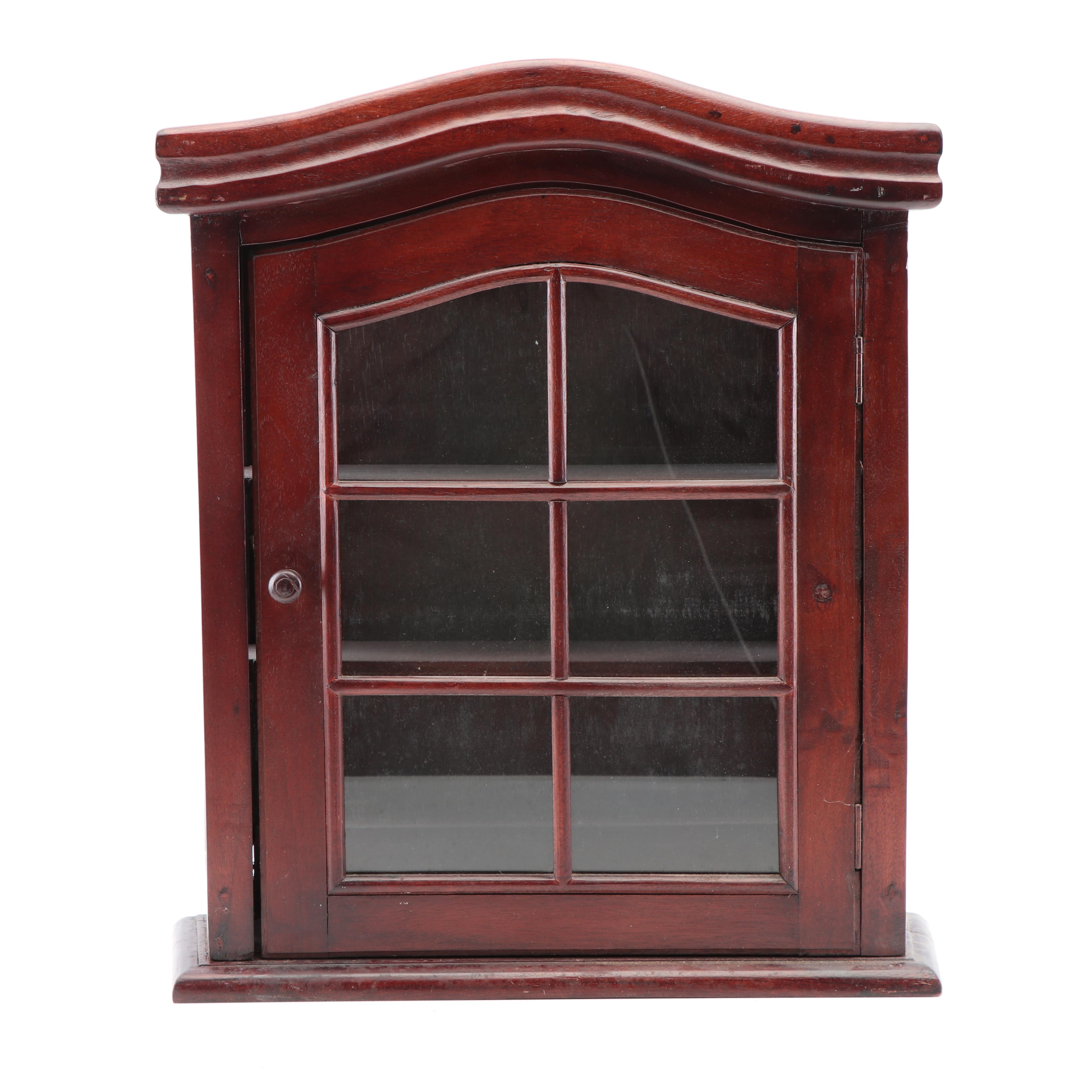 Mahogany Stained Wooden Wall Hang Curio Cabinets, 21st Century