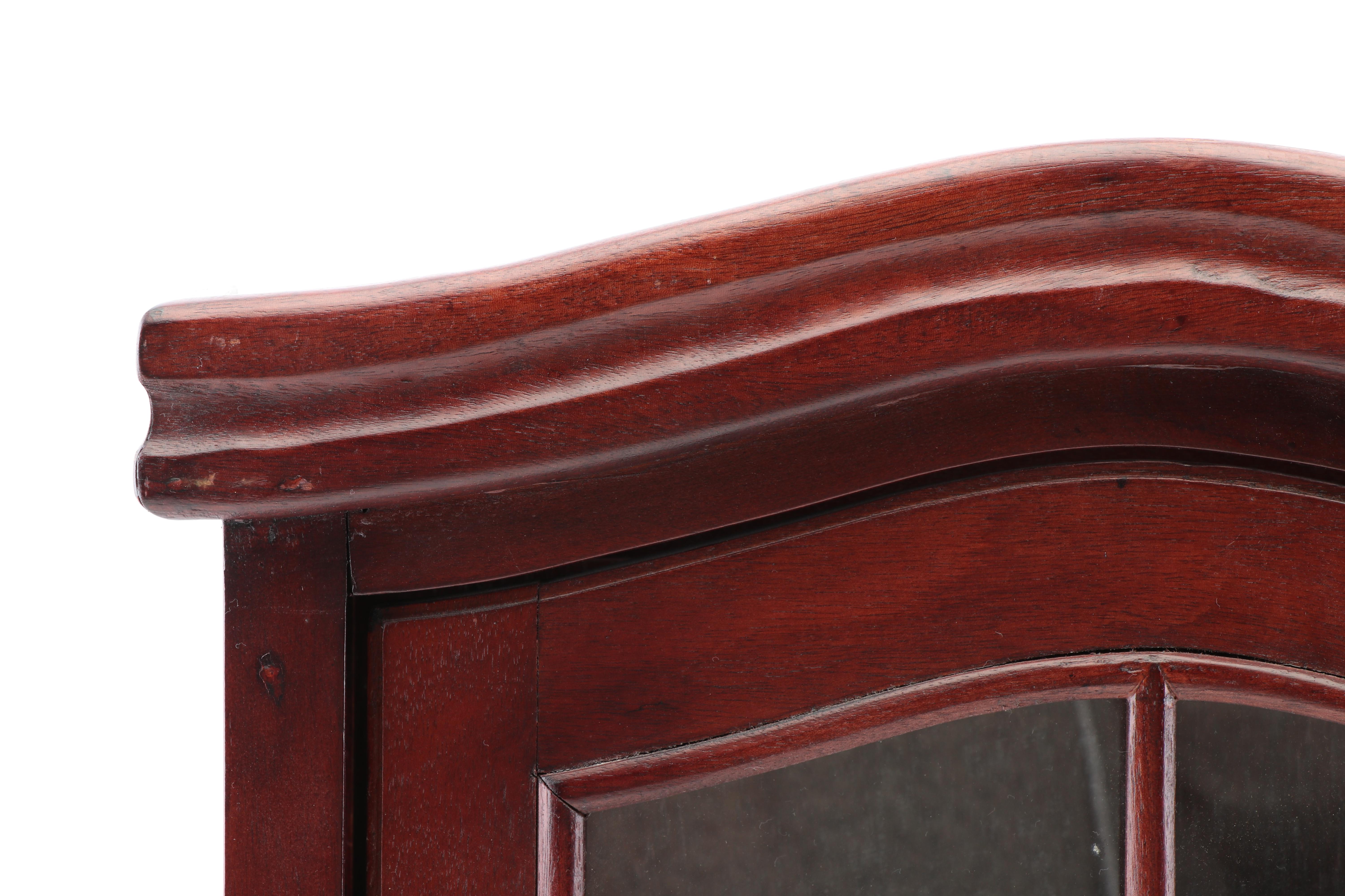 Mahogany Stained Wooden Wall Hang Curio Cabinets, 21st Century