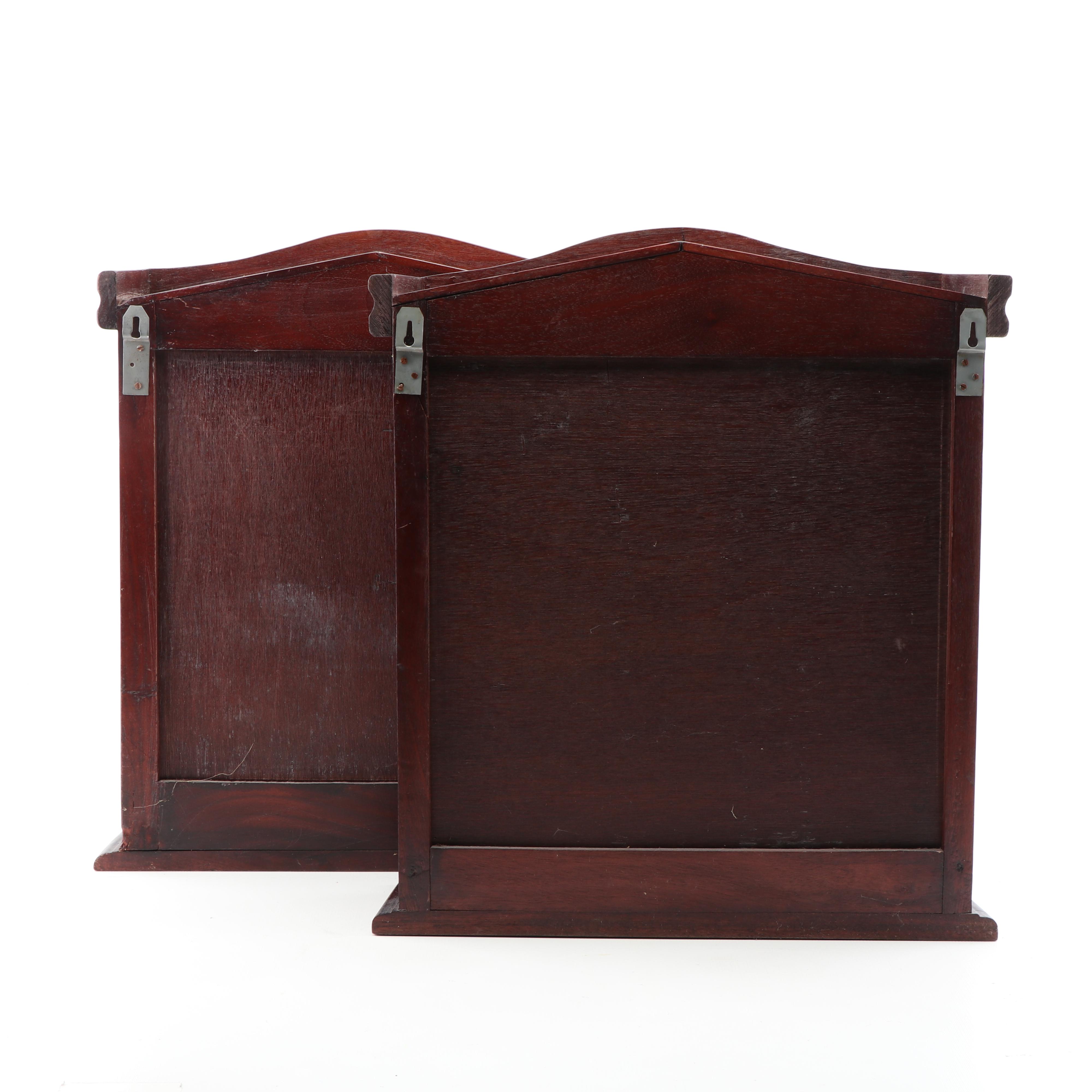 Mahogany Stained Wooden Wall Hang Curio Cabinets, 21st Century