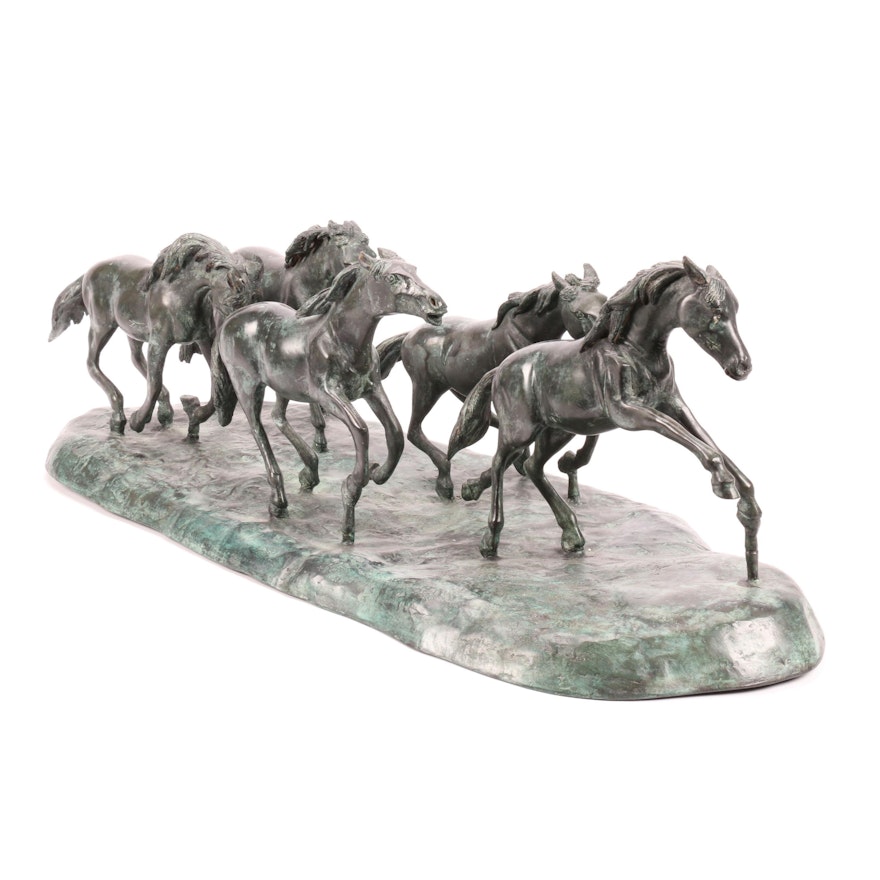 Bronze Galloping Wild Horses Statue or Sculpture
