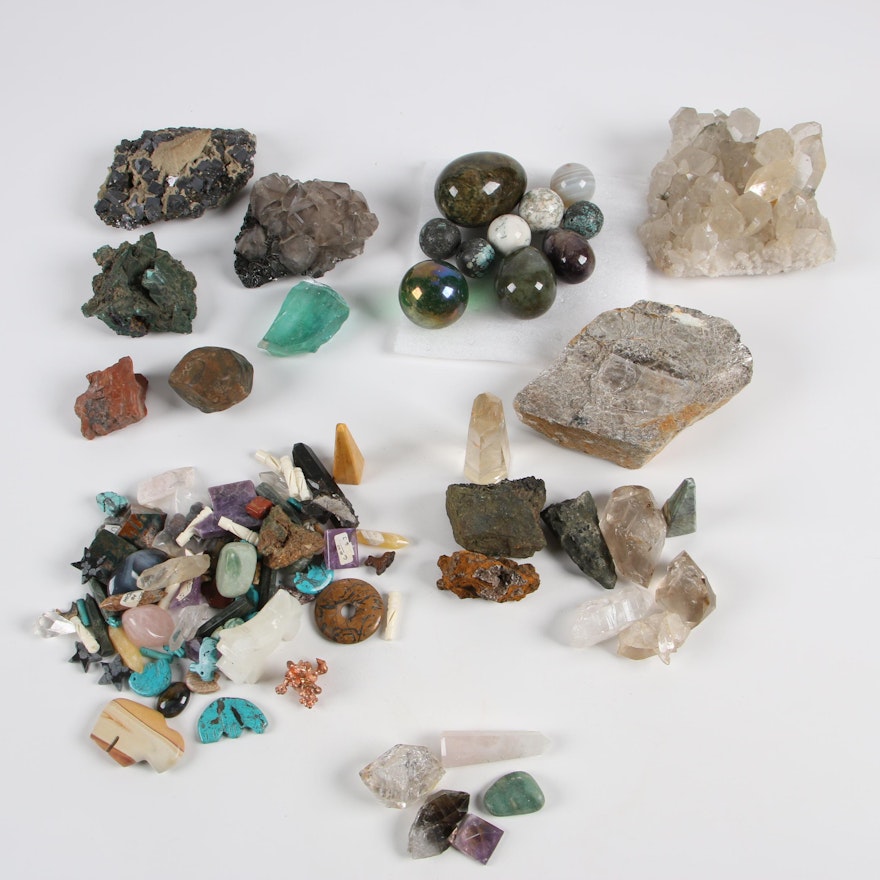 Polished Stone Eggs, Stone Beads, and Other Mineral Specimens