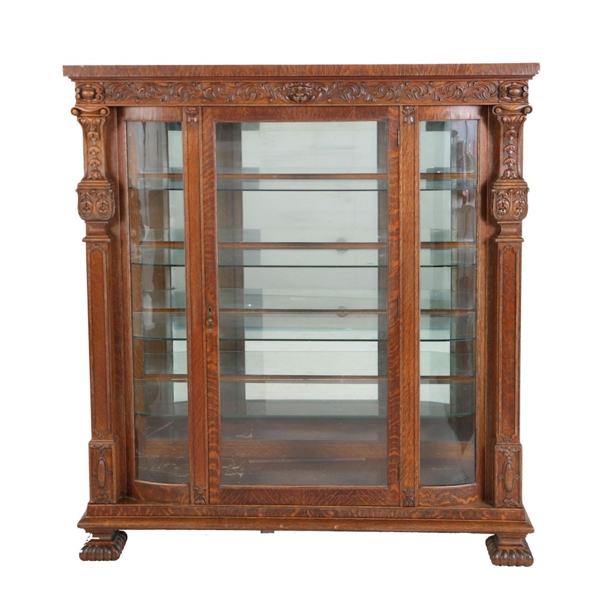 Victorian Renaissance Revival Oak Display Cabinet, Circa 1900
