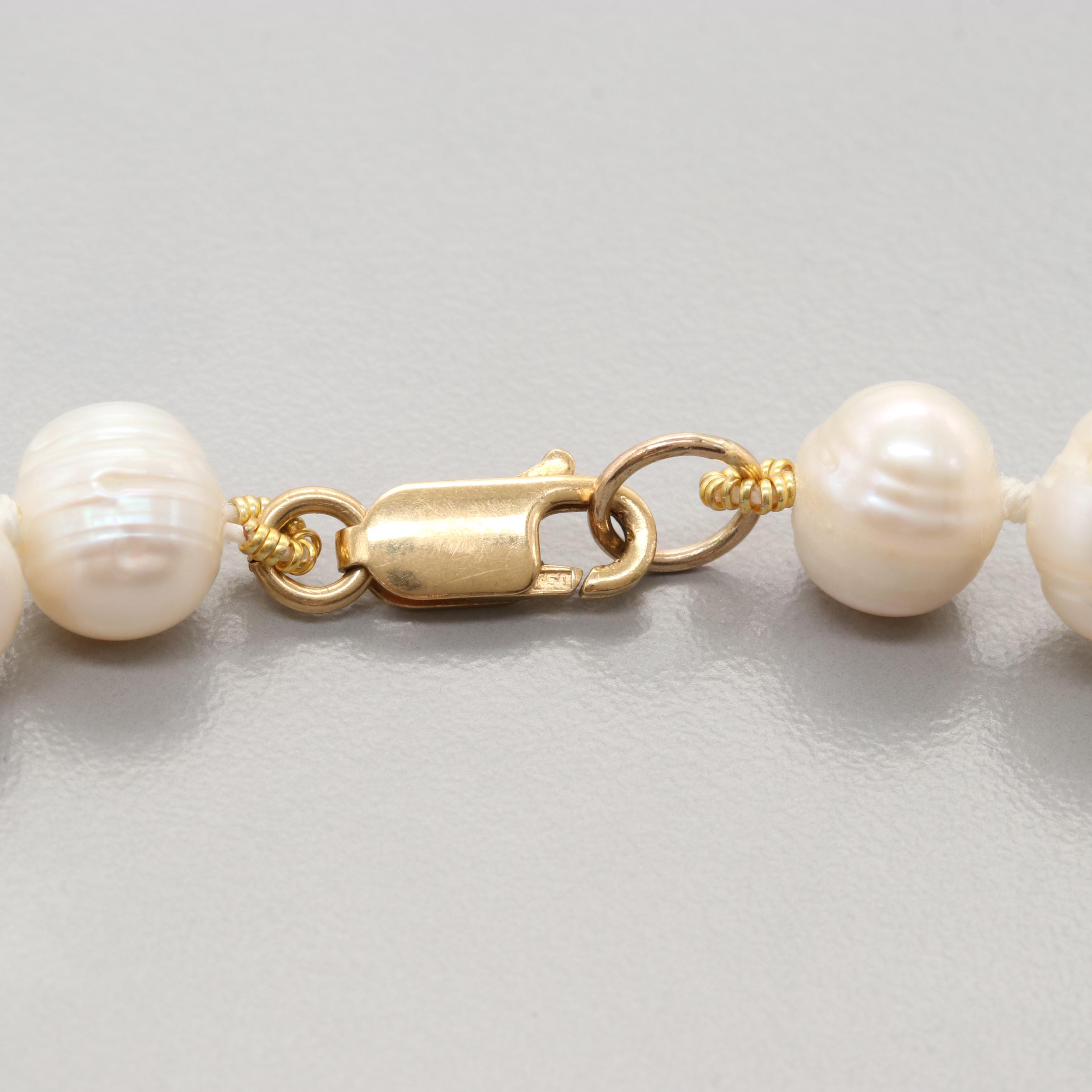 18K Yellow Gold Clasped Cultured Freshwater Pearl Necklace