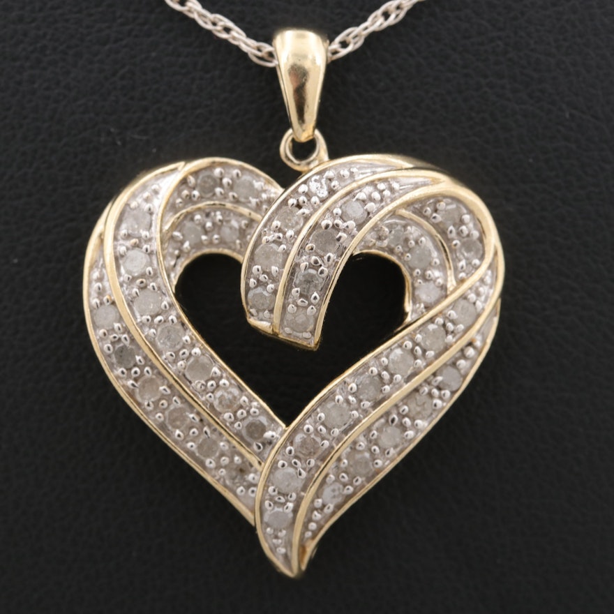 Gold Wash on Sterling Silver Diamond Heart Pendant and Chain