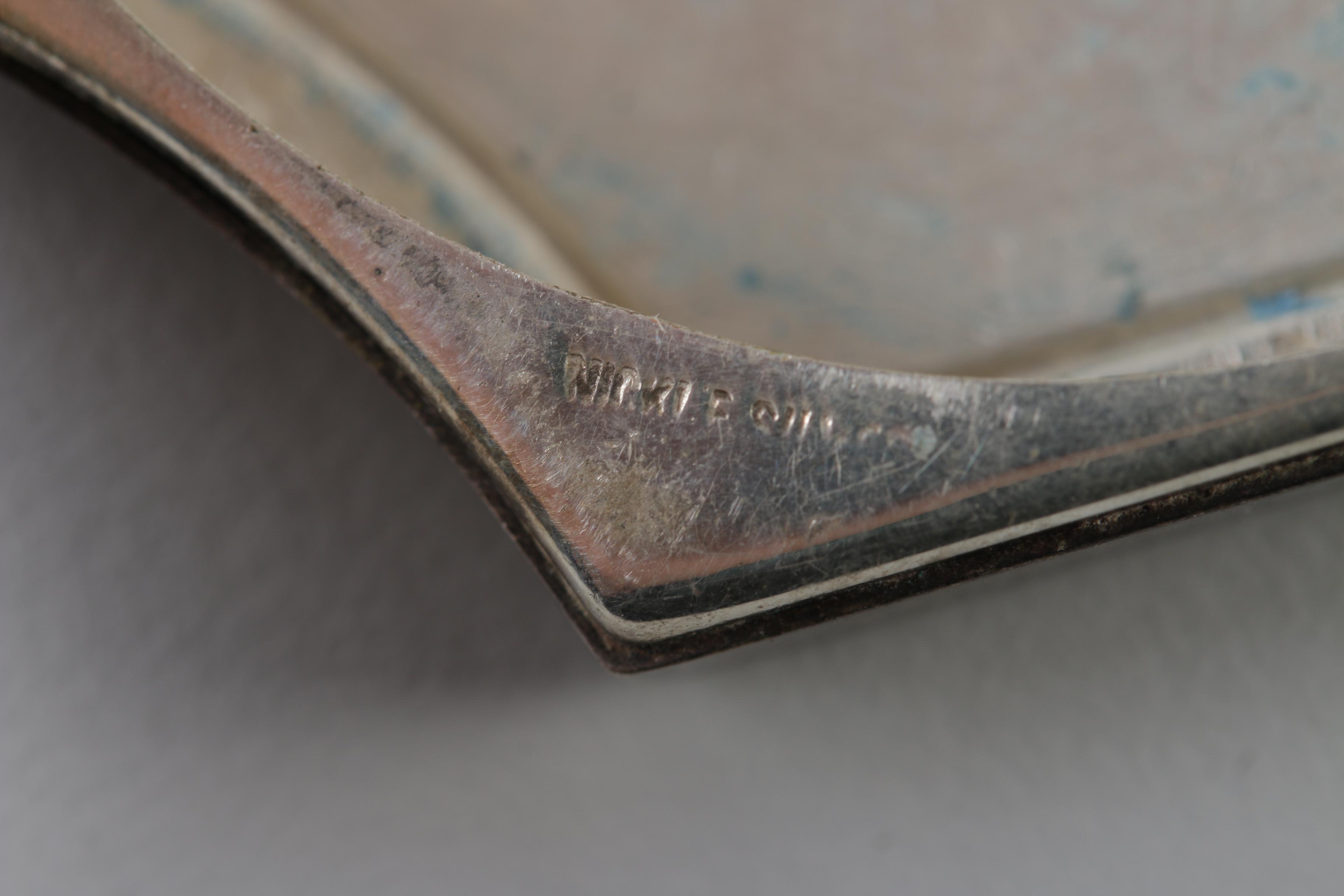 Guilloche Enameled Nickel Silver Chatelaine Compact with Perfume Bottle