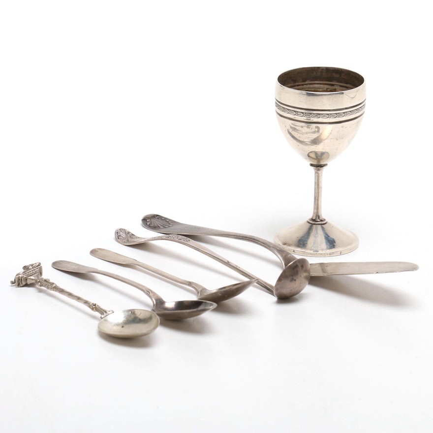 Gorham Sterling Cordial Cup with Silver Flatware, Late 19th Century