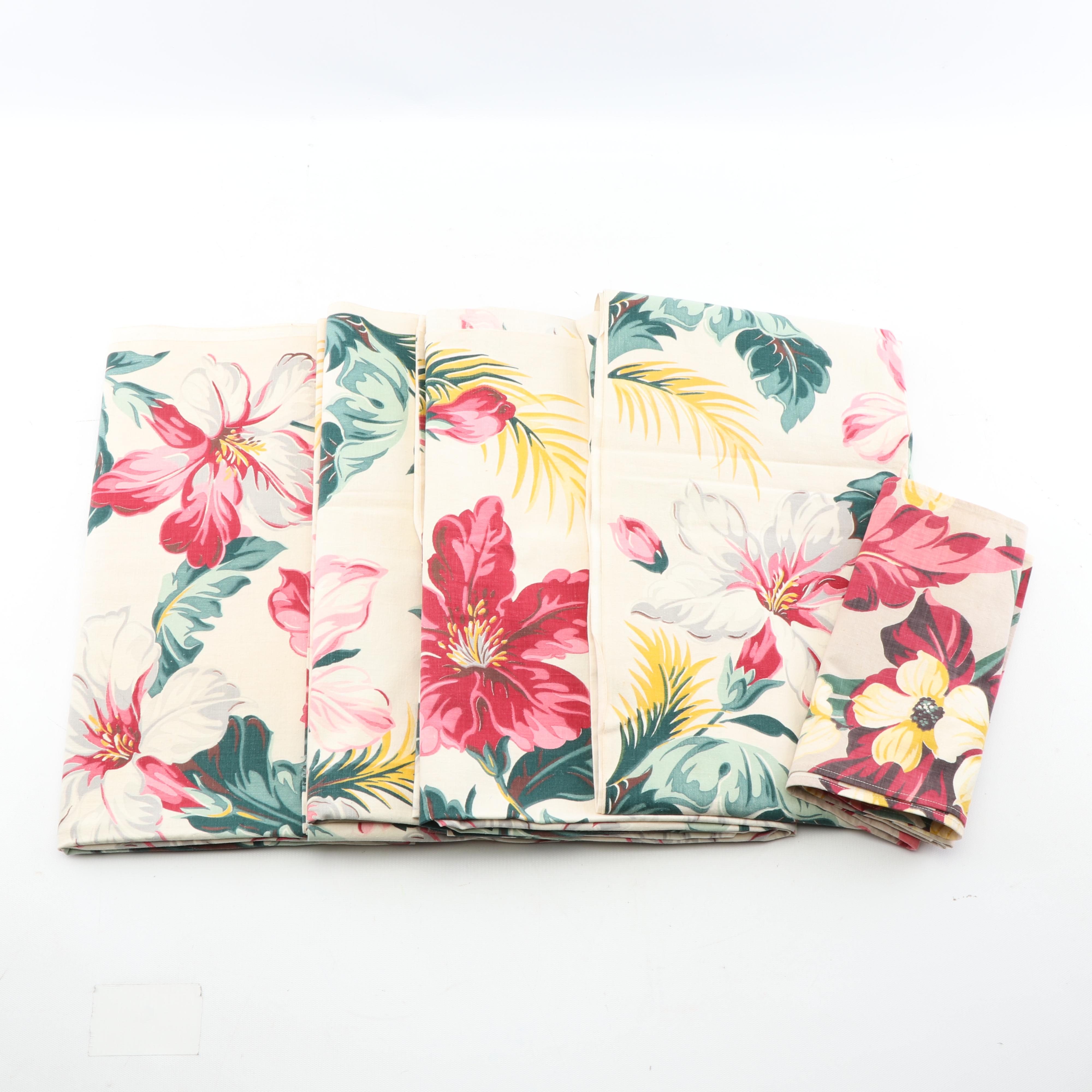 Tropical Print Woven Drapery Panels, Mid-Century