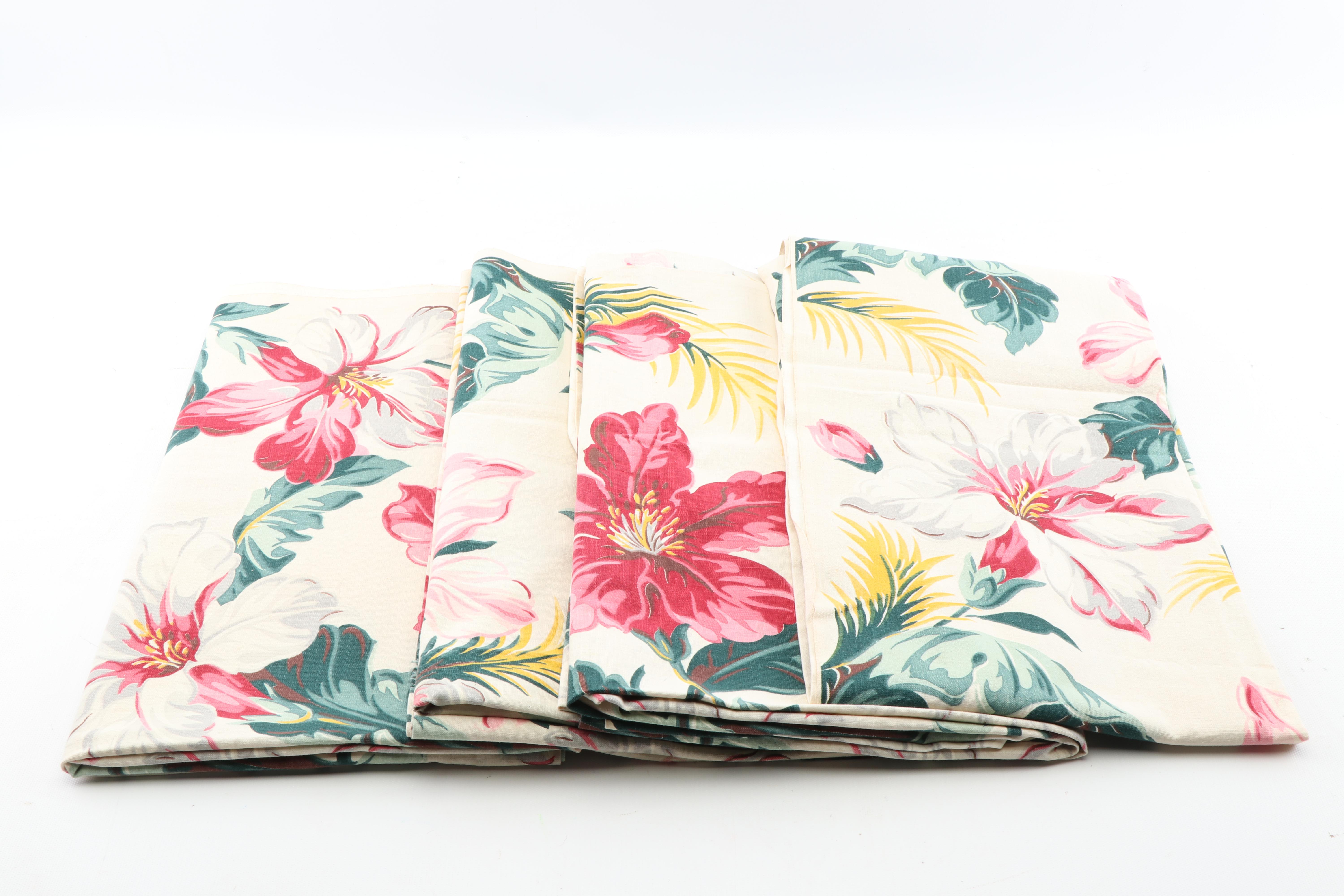 Tropical Print Woven Drapery Panels, Mid-Century