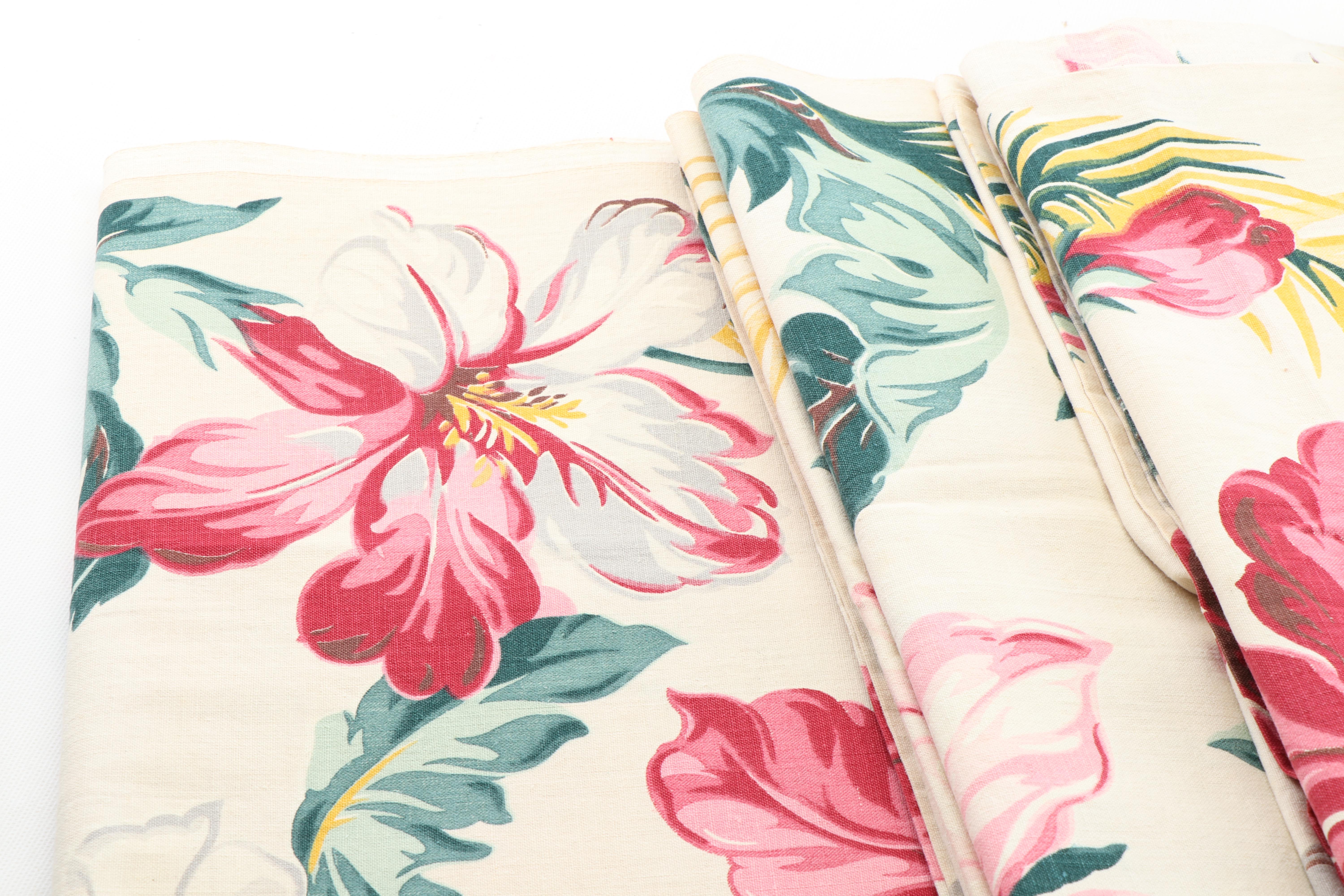 Tropical Print Woven Drapery Panels, Mid-Century