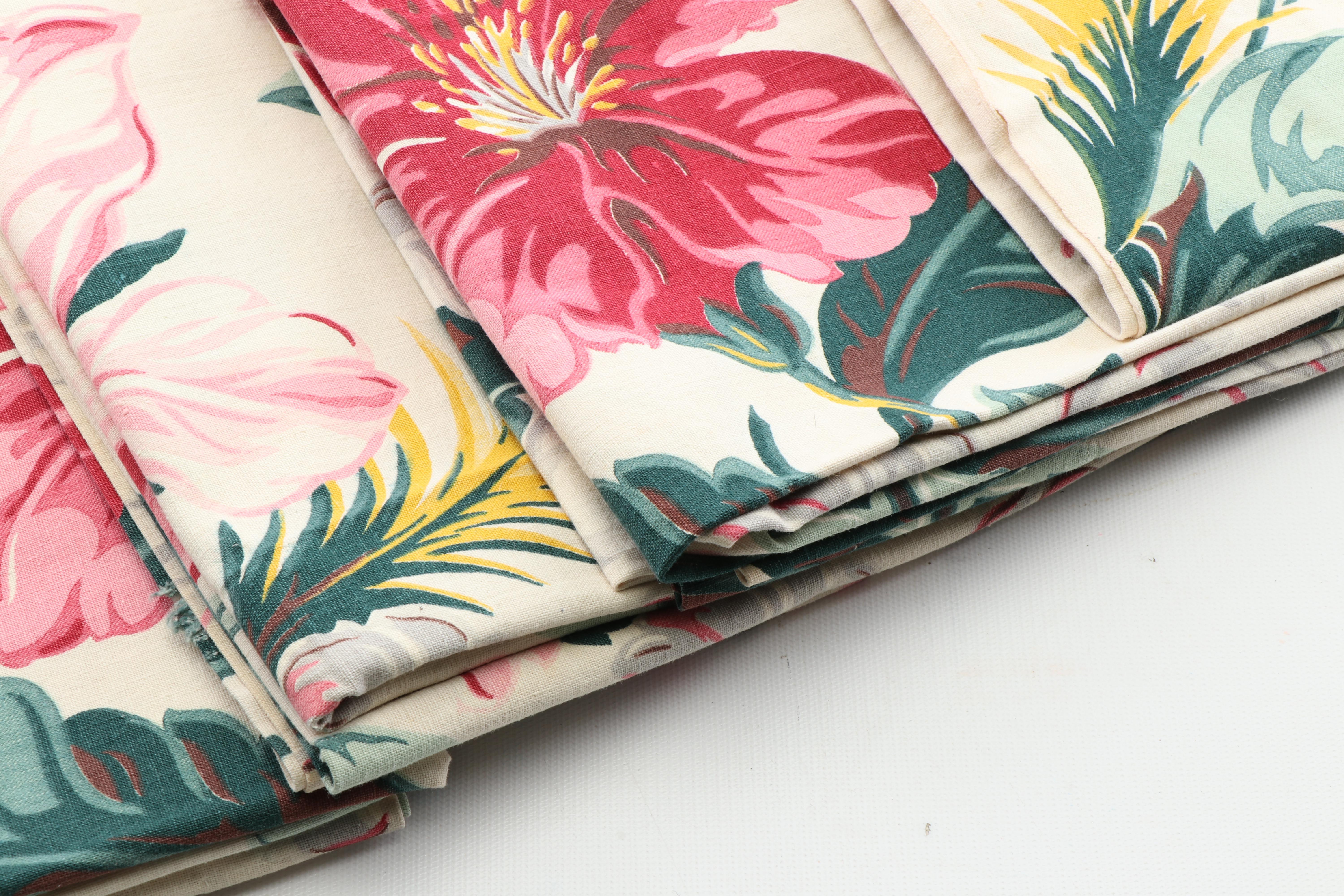 Tropical Print Woven Drapery Panels, Mid-Century