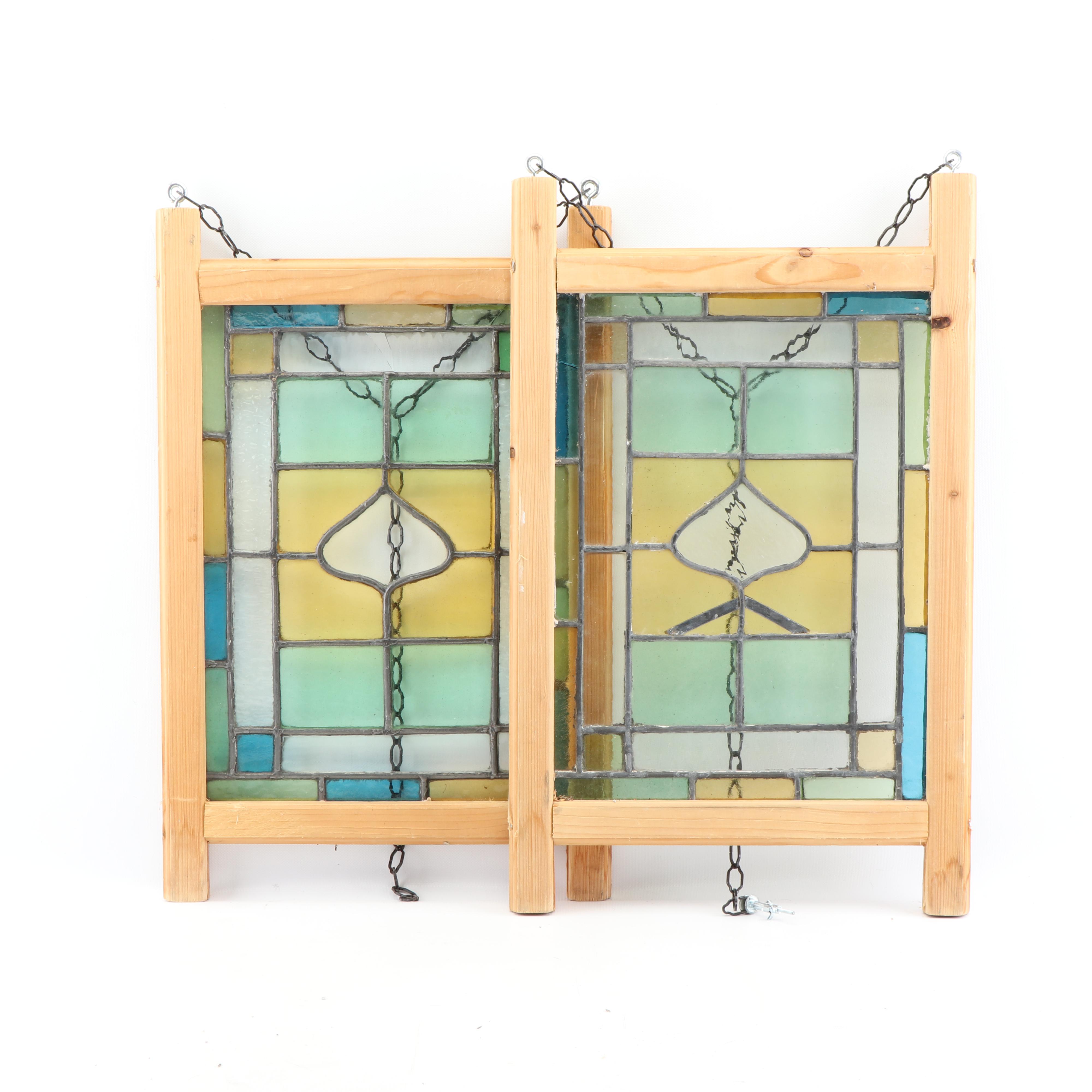 Pine Framed Stained Glass Panels