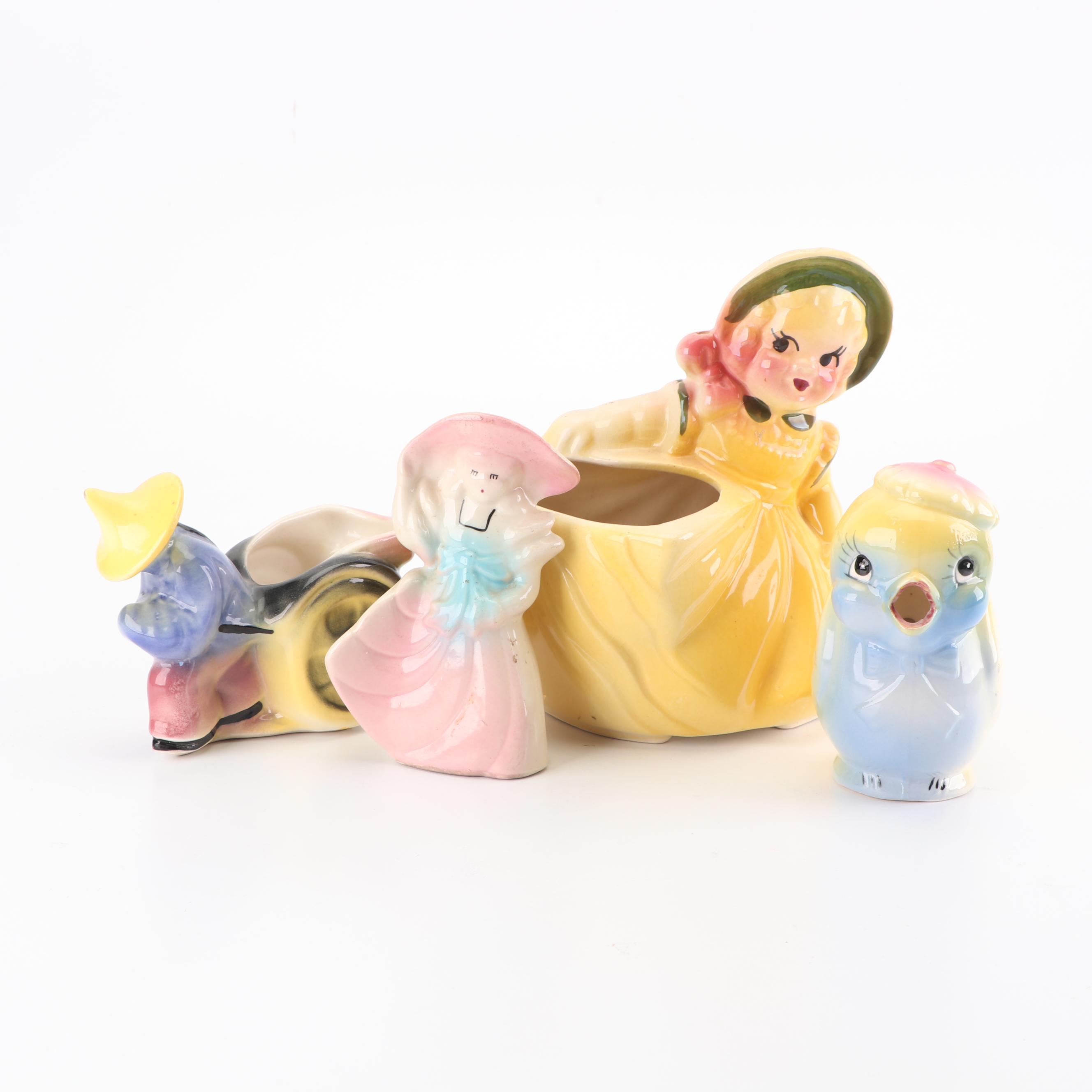 Ceramic Figural Planters and Creamer, Mid-Century