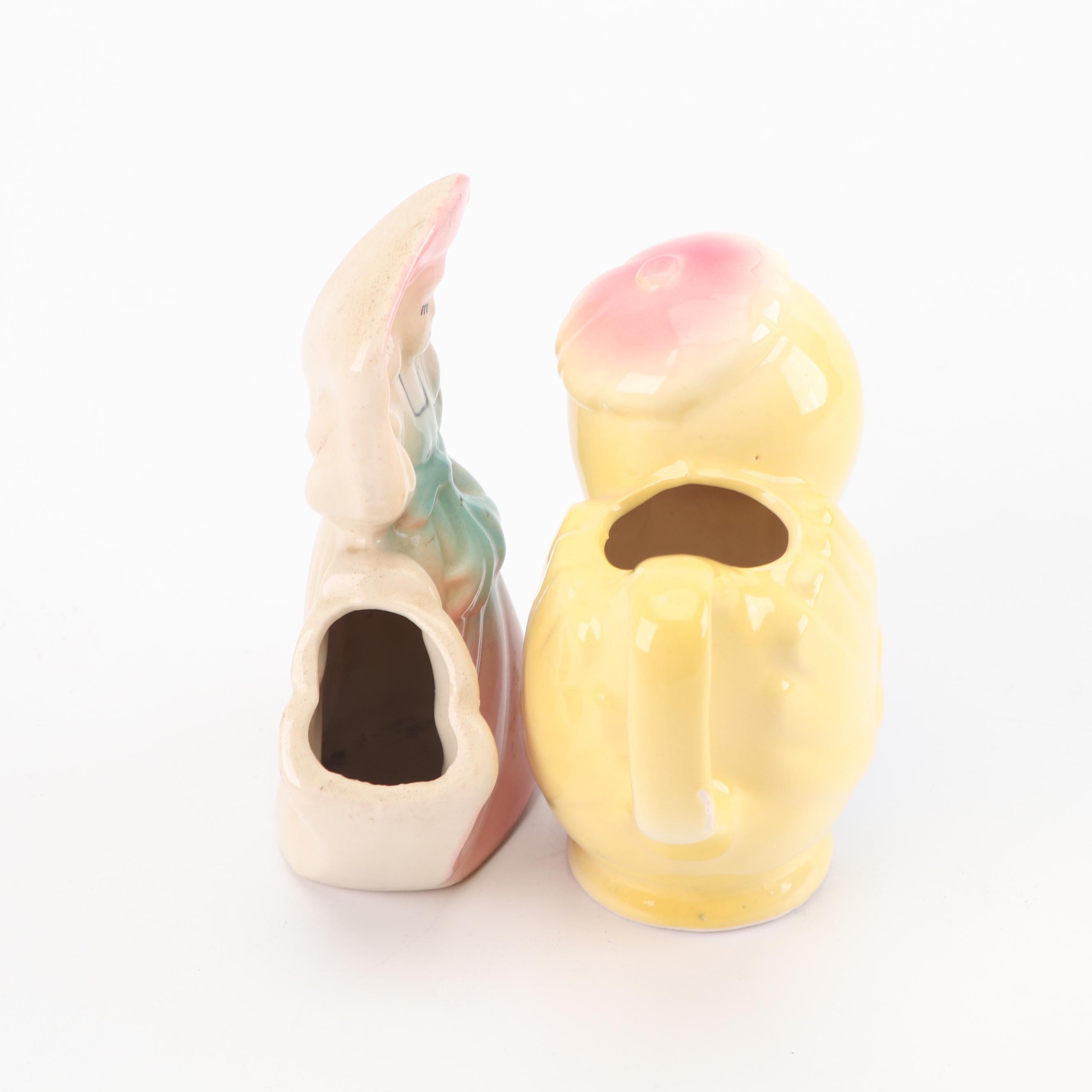 Ceramic Figural Planters and Creamer, Mid-Century