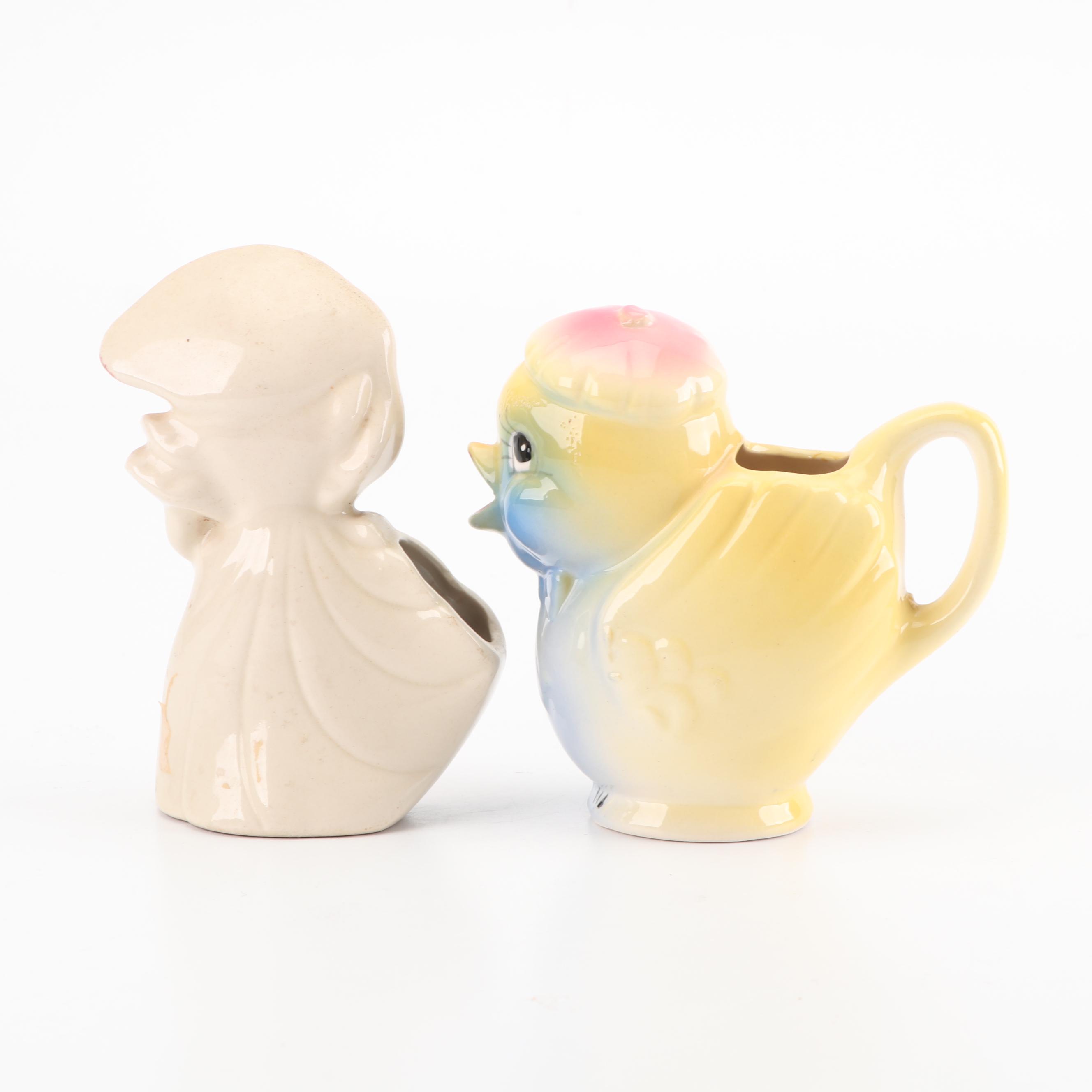 Ceramic Figural Planters and Creamer, Mid-Century