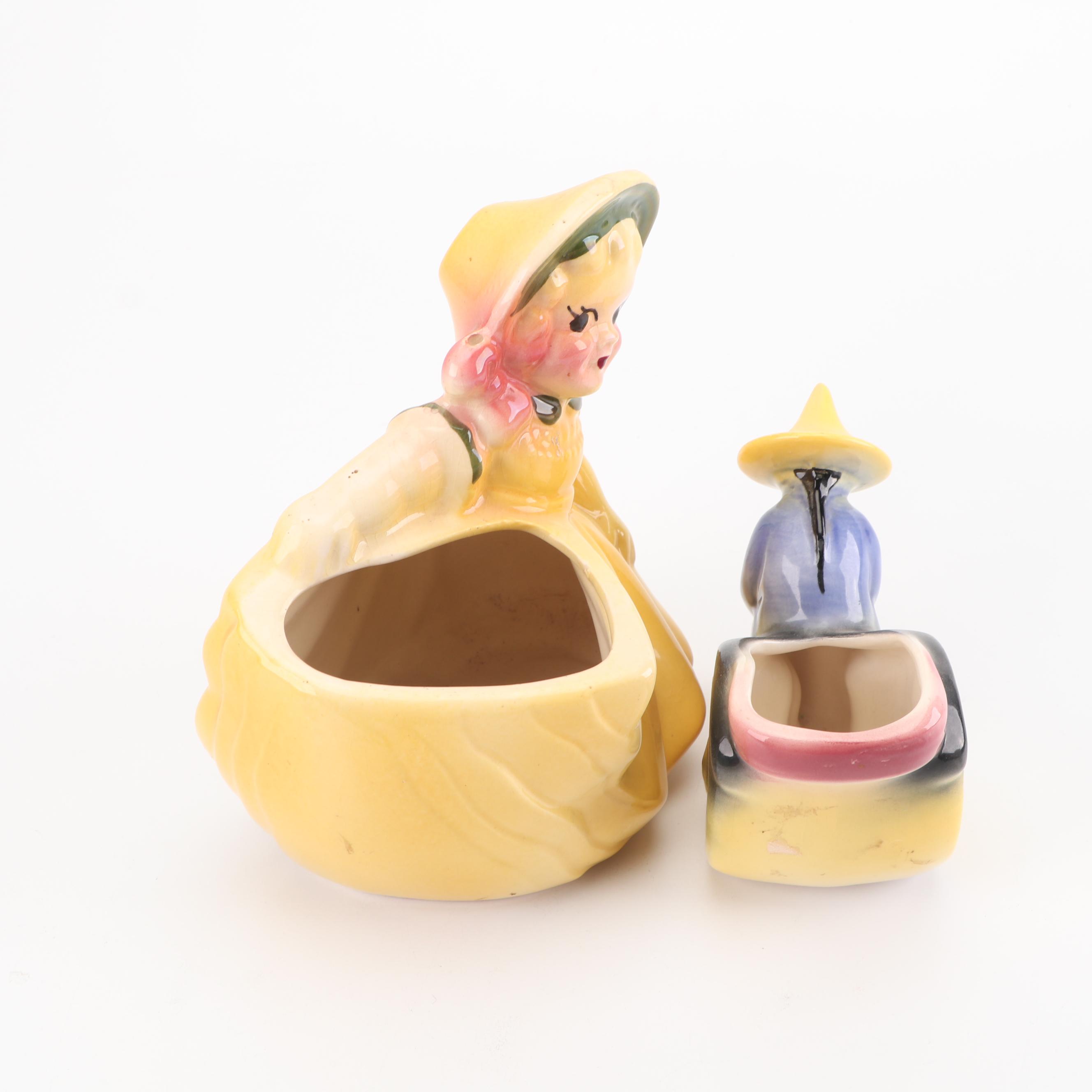 Ceramic Figural Planters and Creamer, Mid-Century