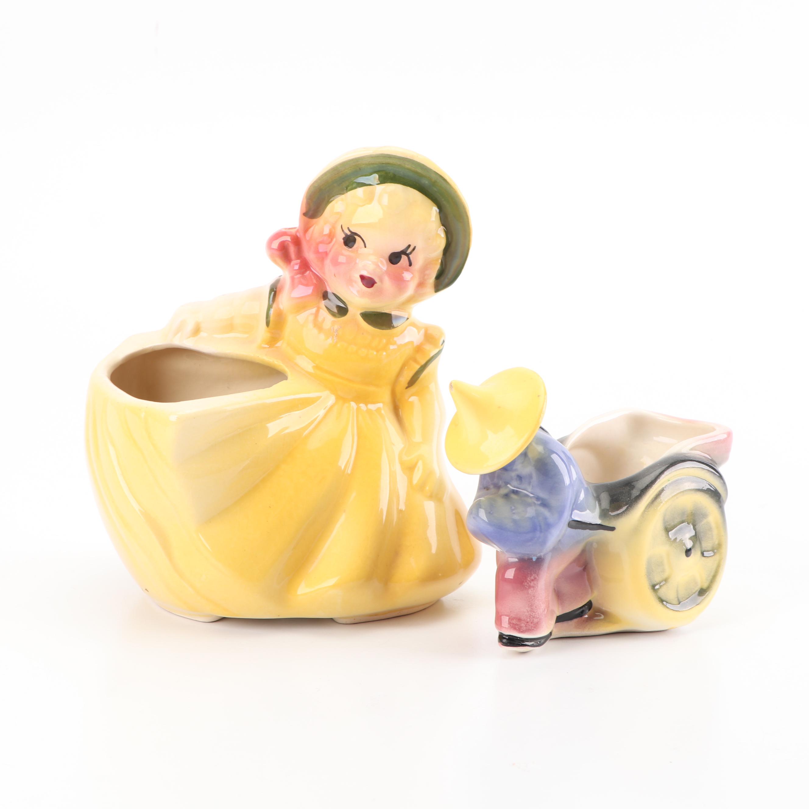 Ceramic Figural Planters and Creamer, Mid-Century