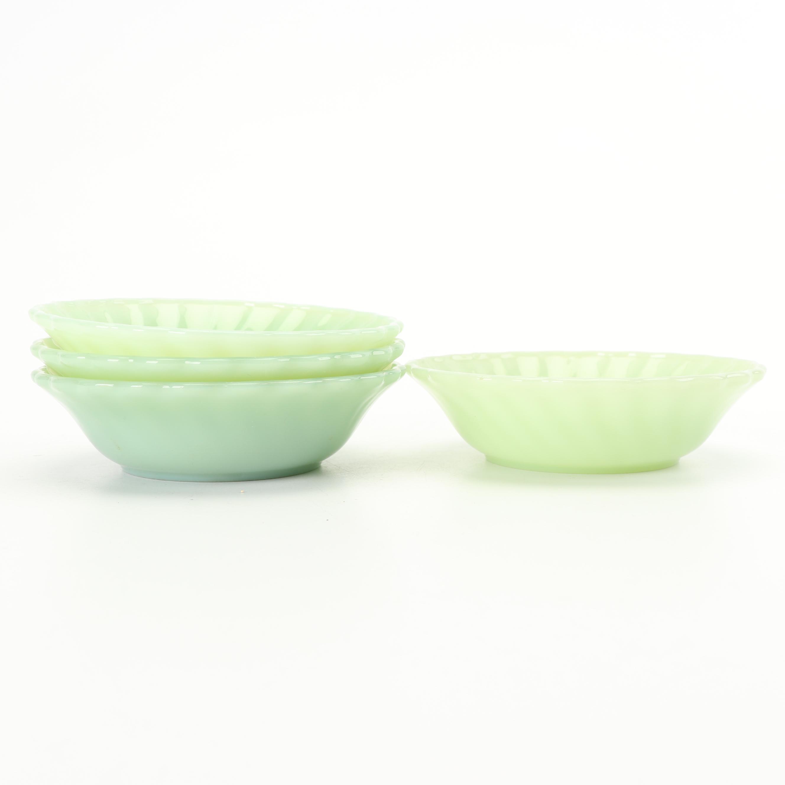 Anchor Hocking Fire King Jadeite Green Glass Creamer, Sugar, and Berry Bowls