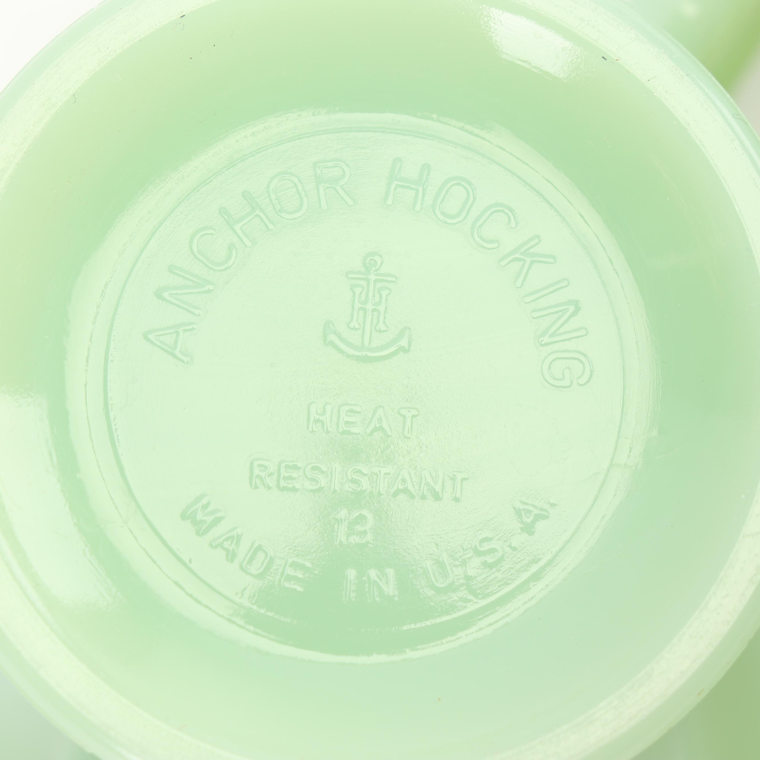 Anchor Hocking Fire King Jadeite Green Glass Creamer, Sugar, and Berry Bowls