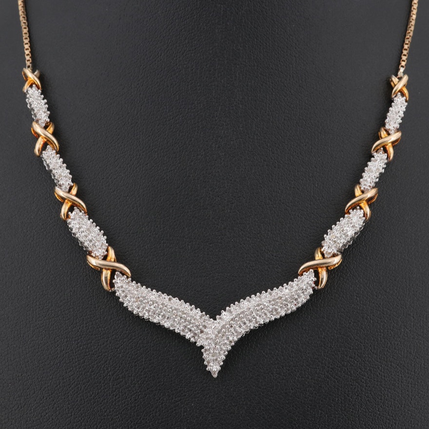 Gold Wash on Sterling Silver Diamond Necklace