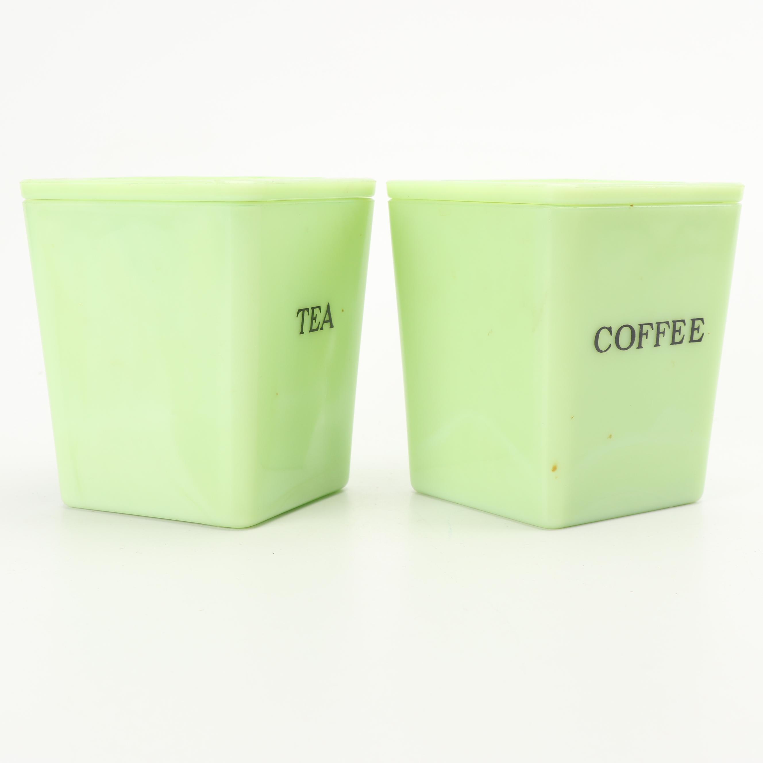Jeannette Jadeite Glass Coffee and Tea Canisters, Mid-Century
