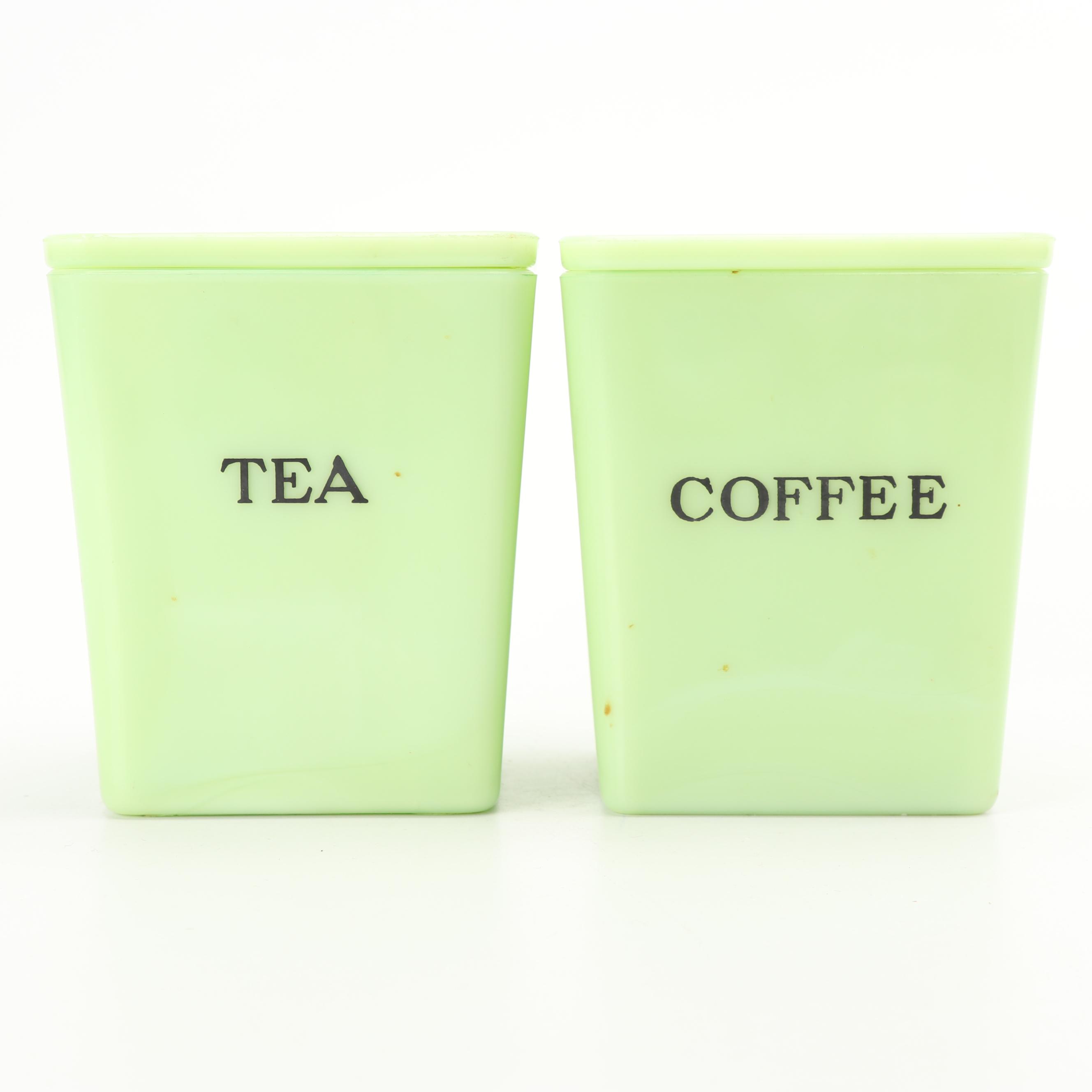 Jeannette Jadeite Glass Coffee and Tea Canisters, Mid-Century