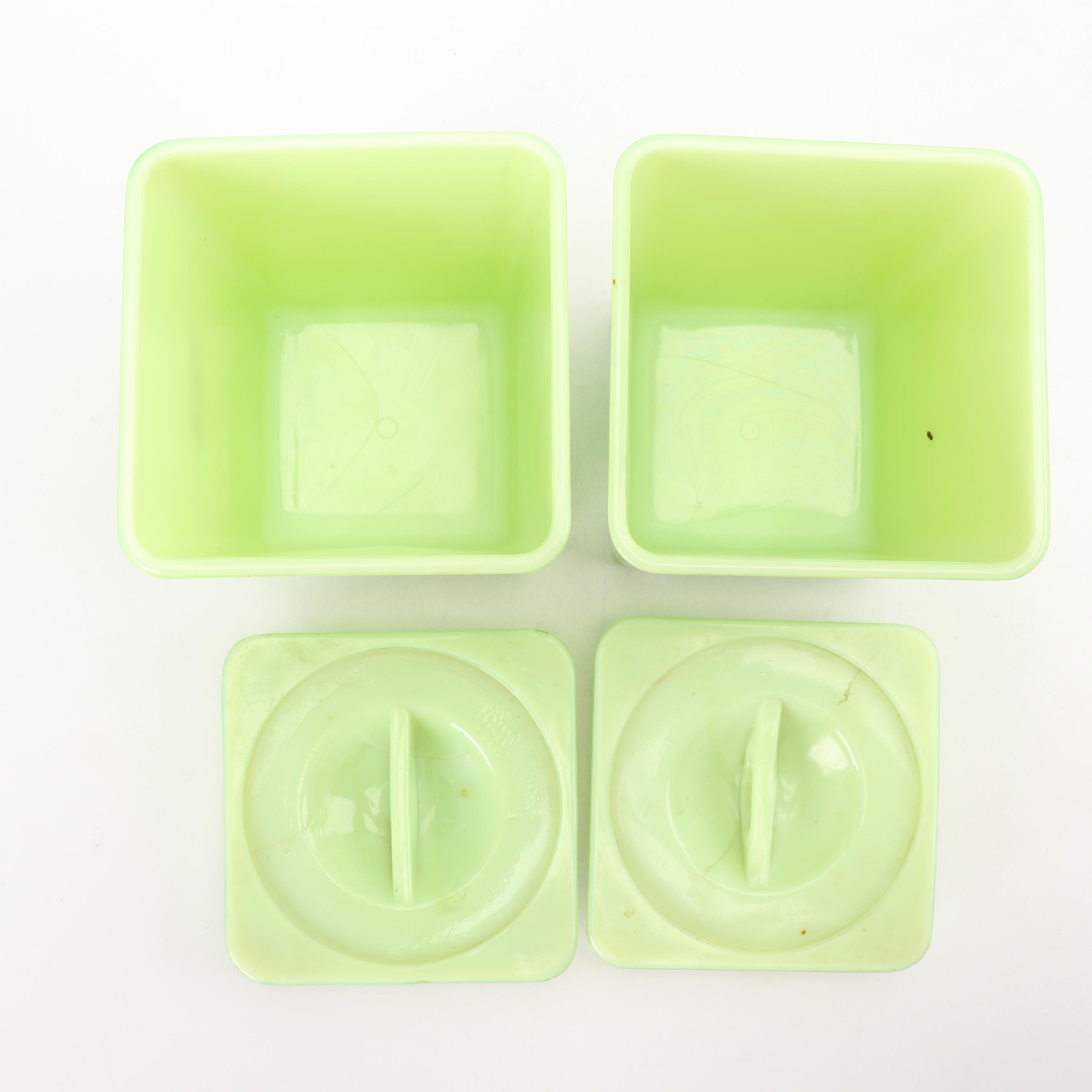 Jeannette Jadeite Glass Coffee and Tea Canisters, Mid-Century