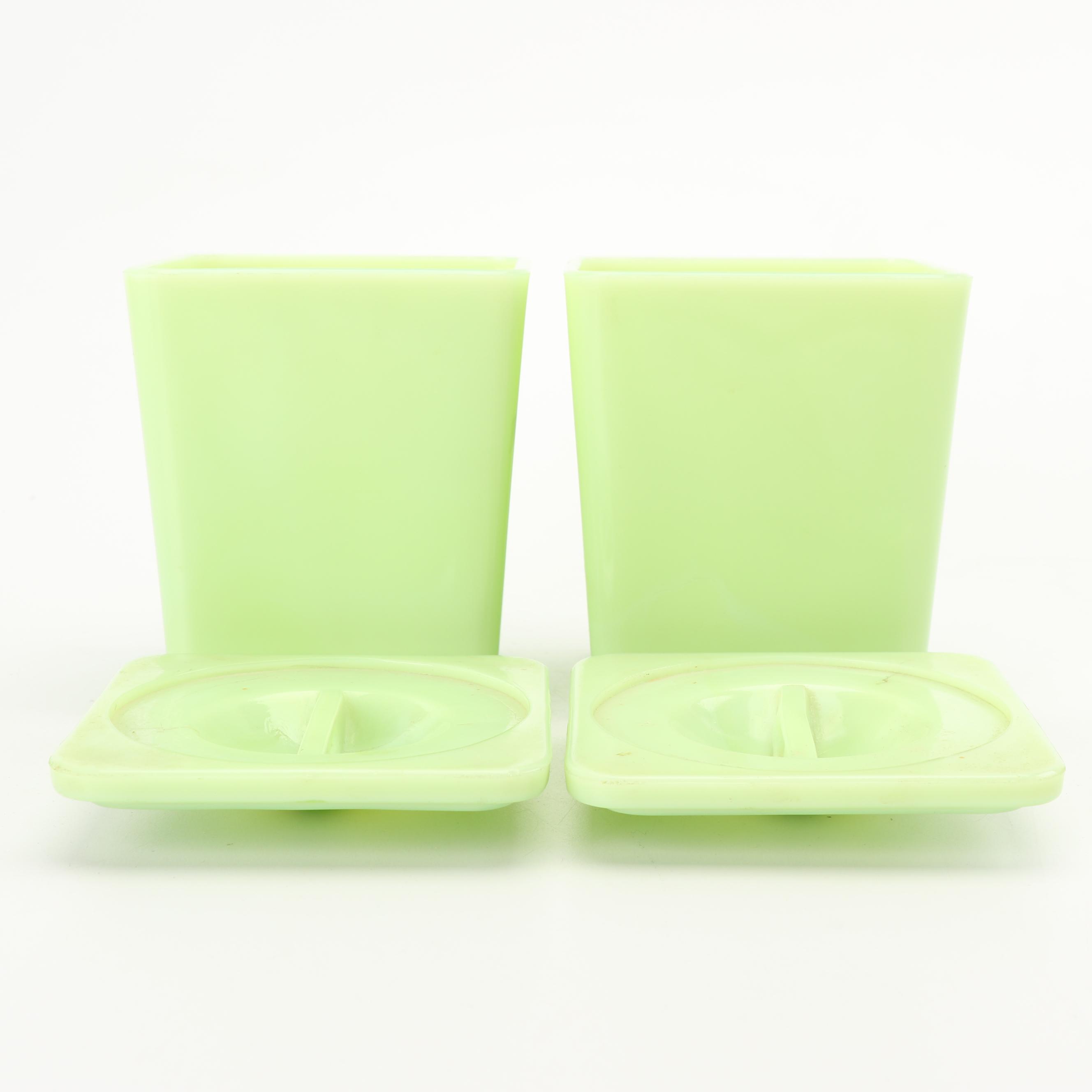Jeannette Jadeite Glass Coffee and Tea Canisters, Mid-Century