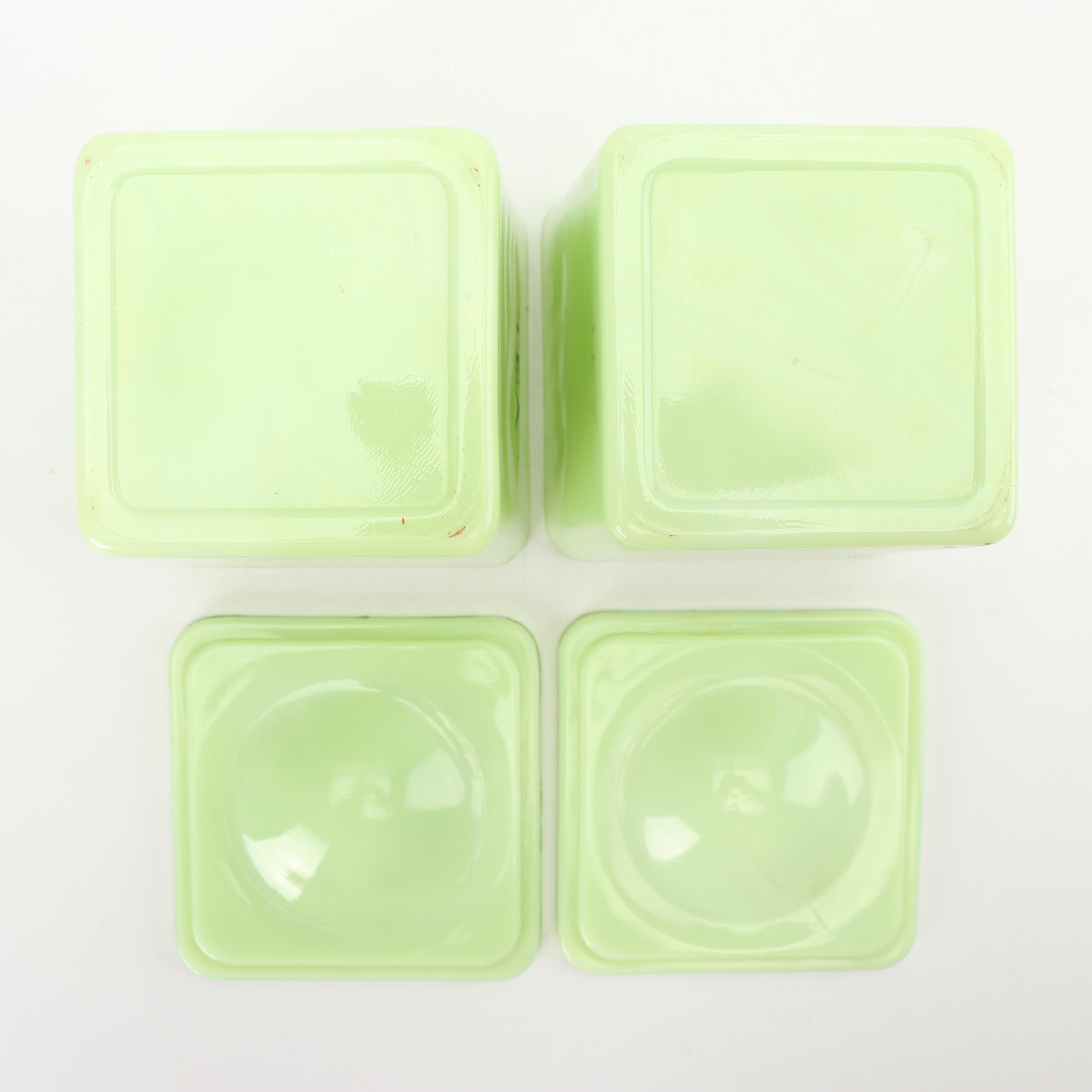 Jeannette Jadeite Glass Coffee and Tea Canisters, Mid-Century
